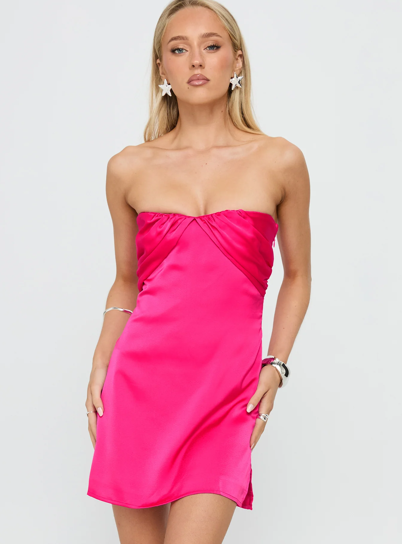 Irena Strapless Mini Dress Hot Pink - EHAORUI