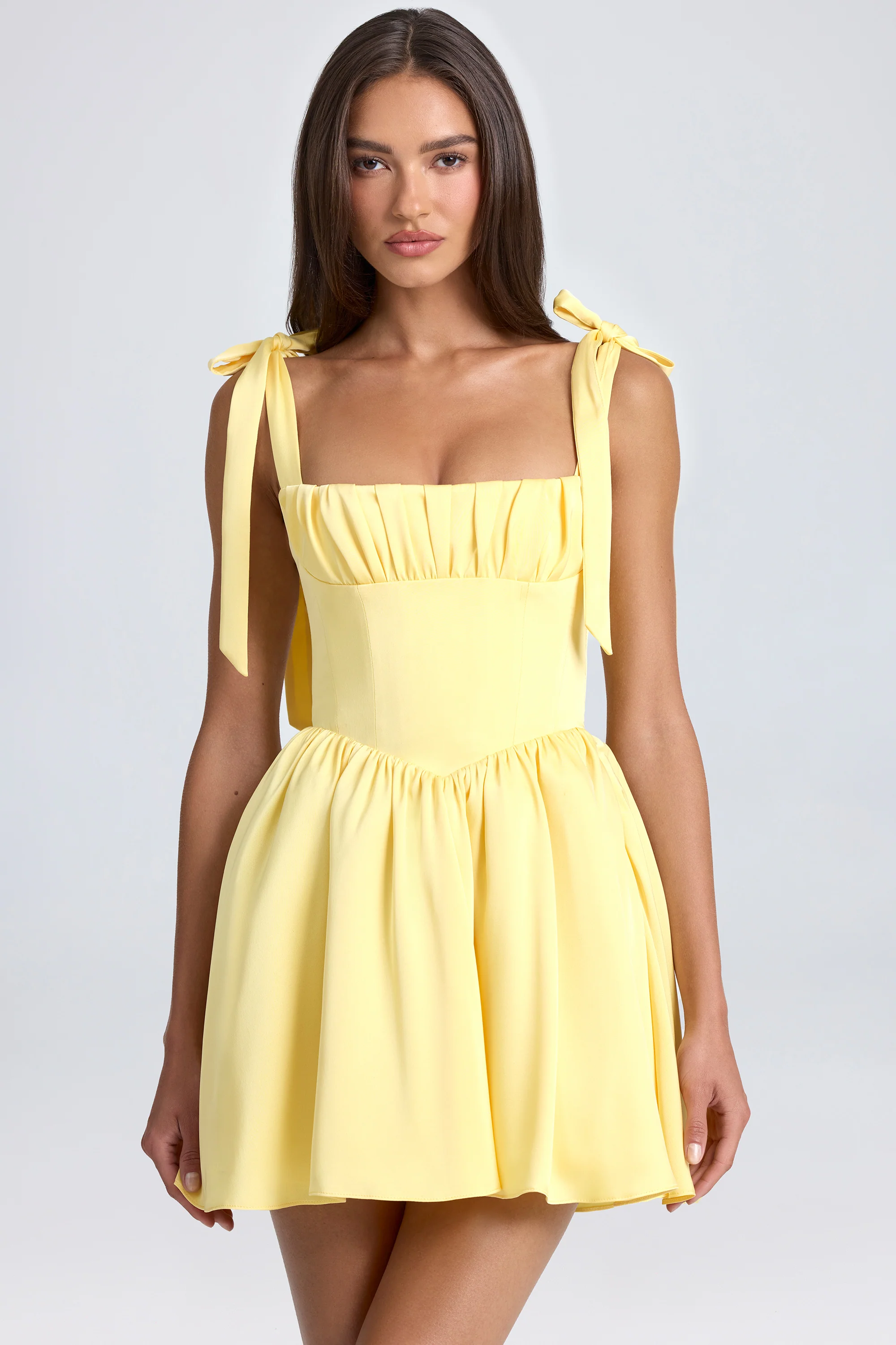 Draped Corset Mini Dress in Lemon Sherbet - EHAORUI