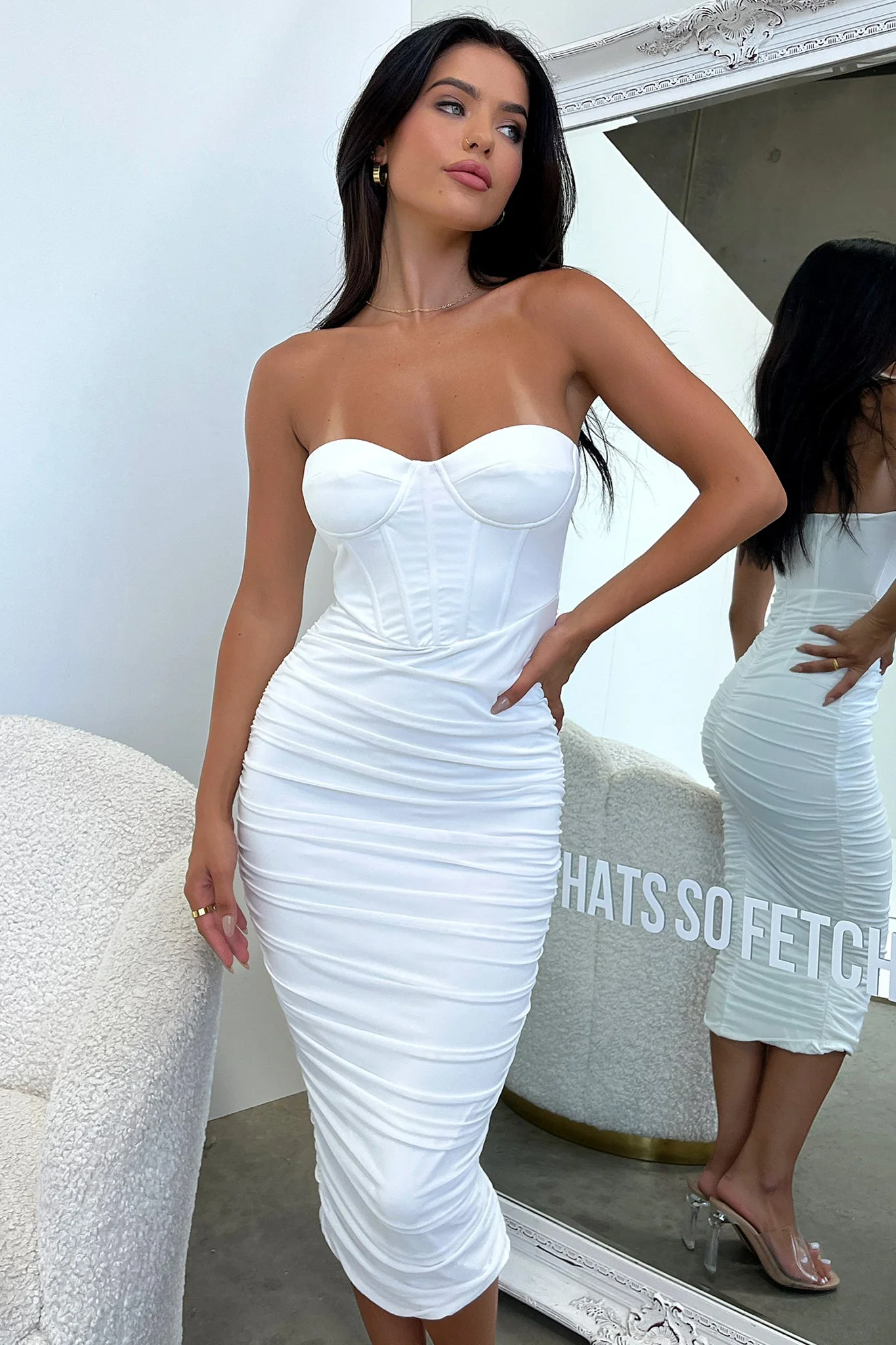 Keely Midi Dress - White - EHAORUI