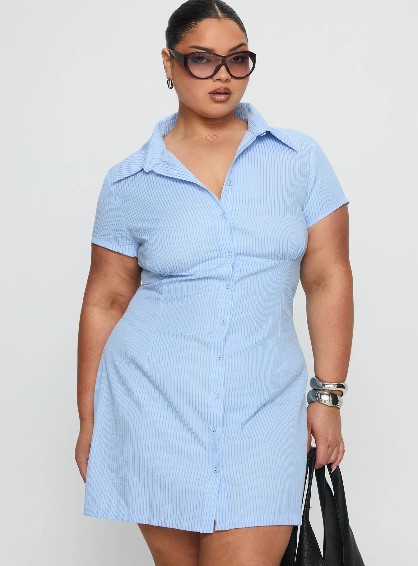 Motley Mini Dress Blue Stripe Curve - EHAORUI
