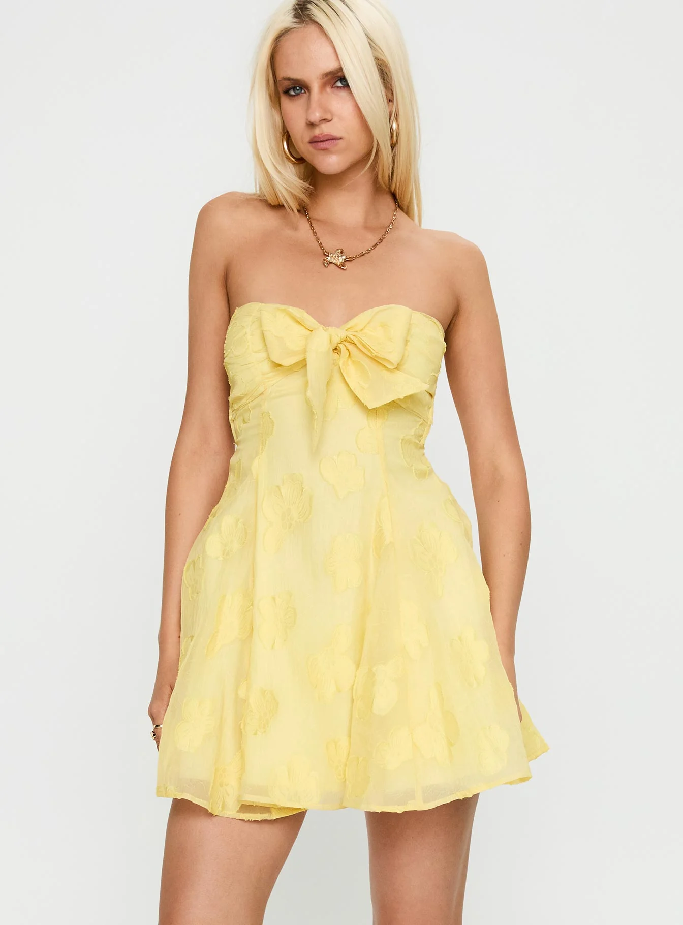 Loulani Strapless Mini Dress Lemon - EHAORUI