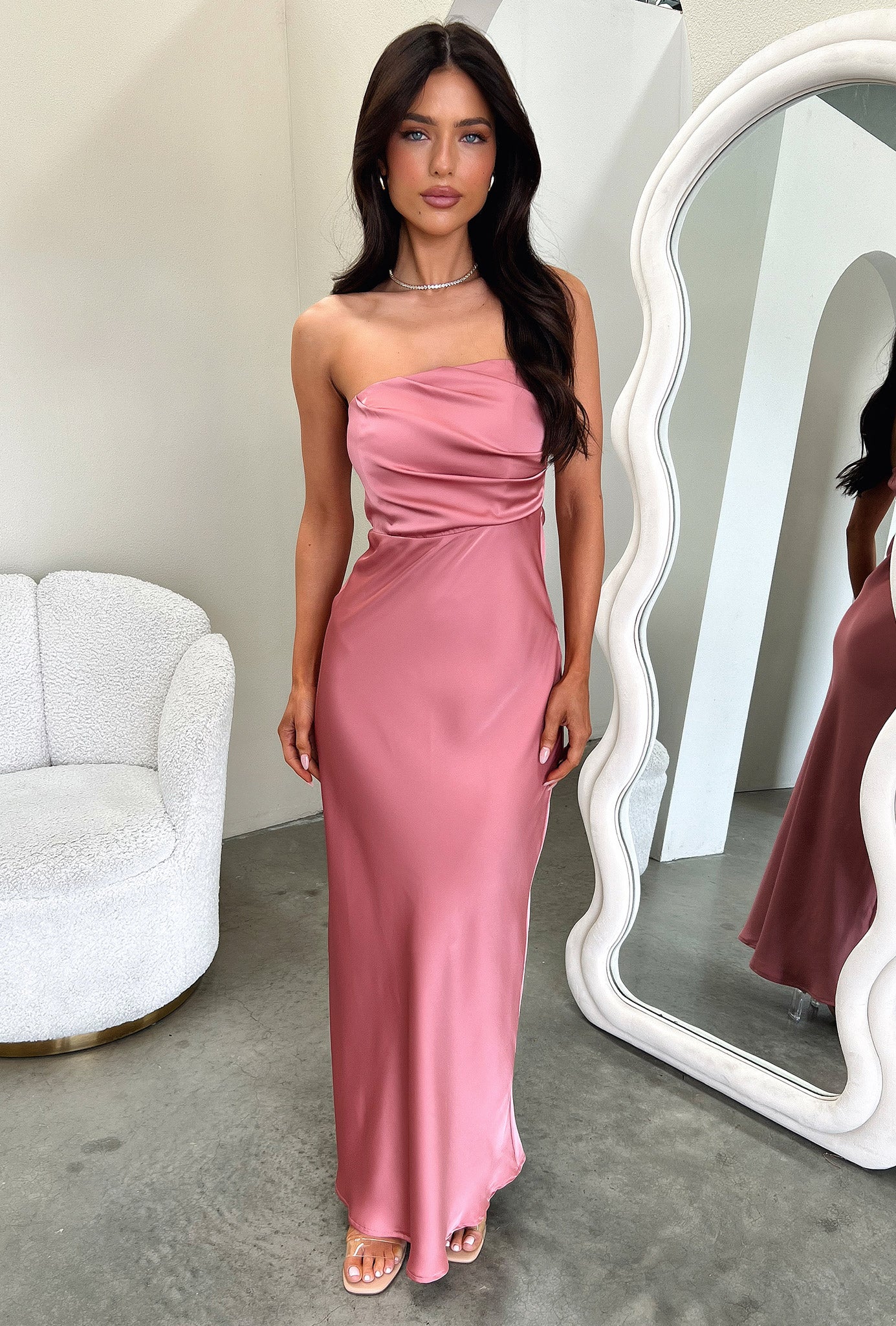 Elio Strapless Satin Maxi Dress - Rose - EHAORUI