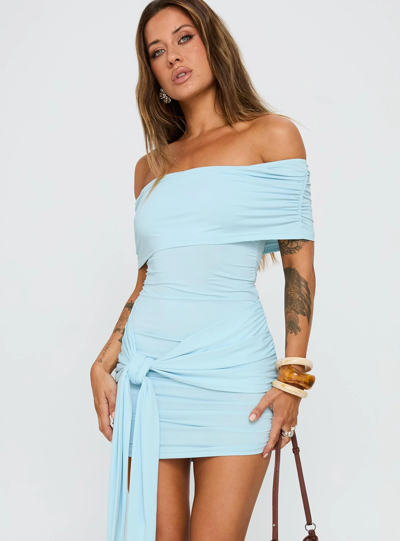 Island Girl Tie Skirt Mini Dress Light Blue - EHAORUI