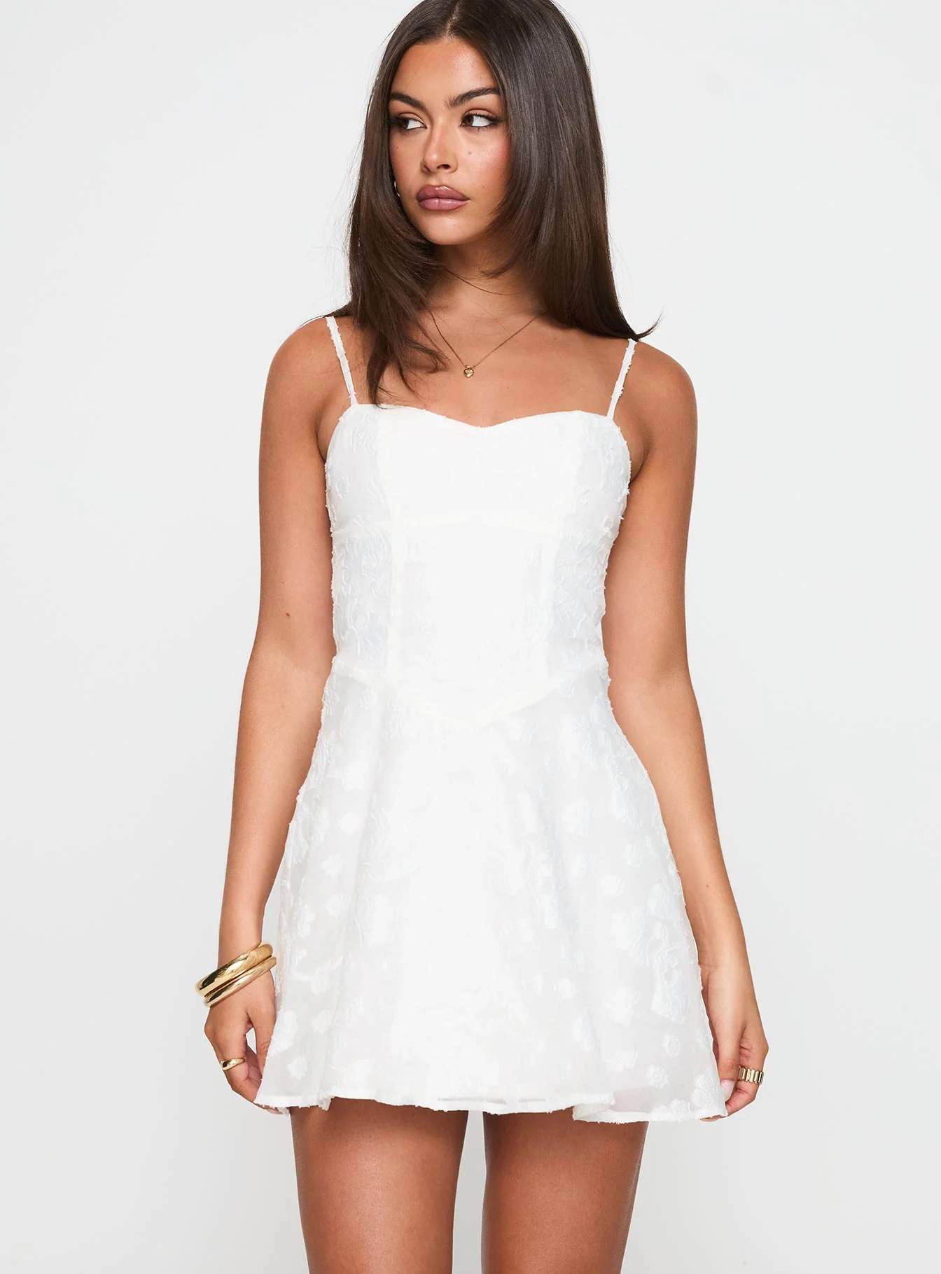 New Chapters Broderie Mini Dress White - EHAORUI