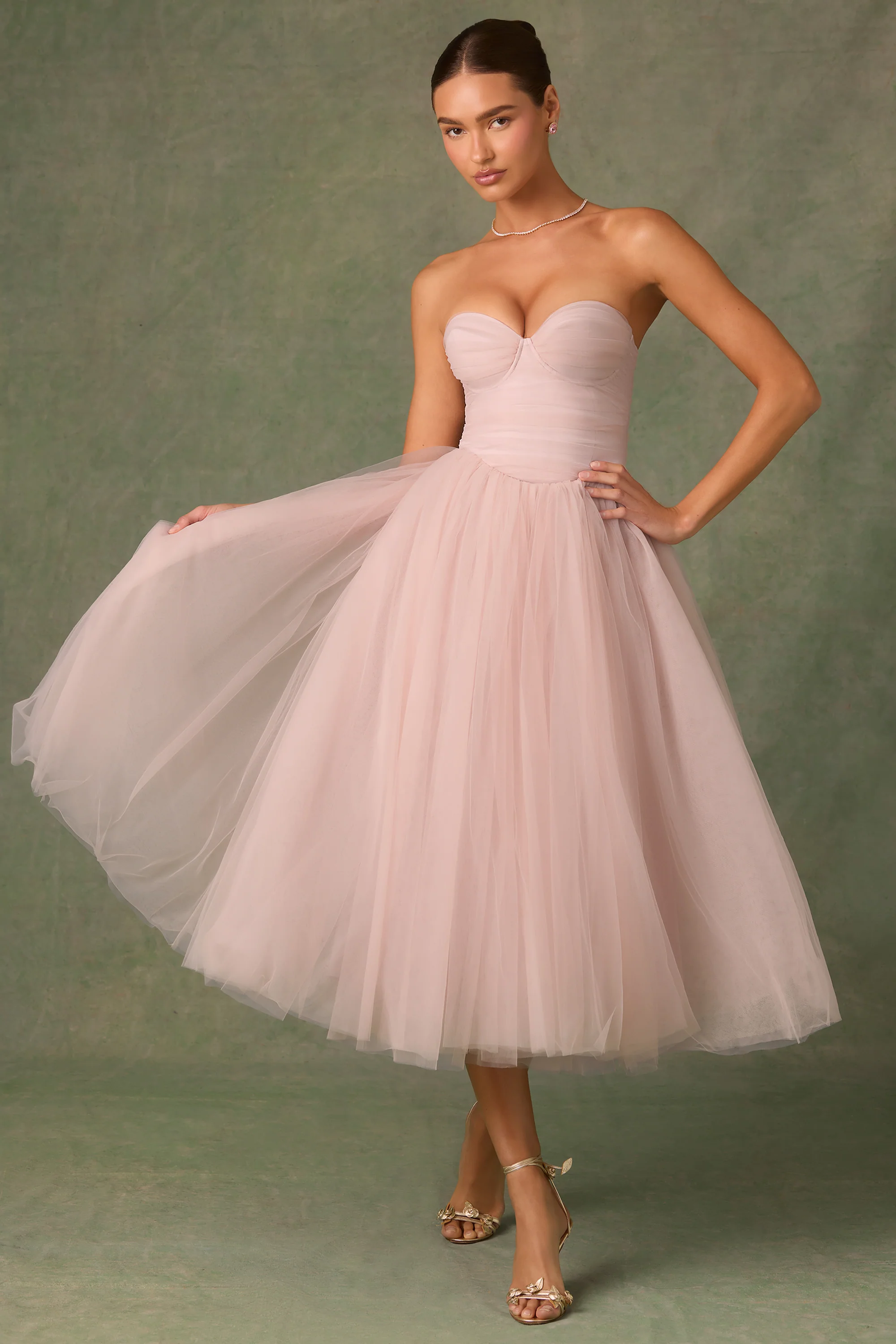 Tulle Corset Midaxi Dress in Dusty Rose - EHAORUI