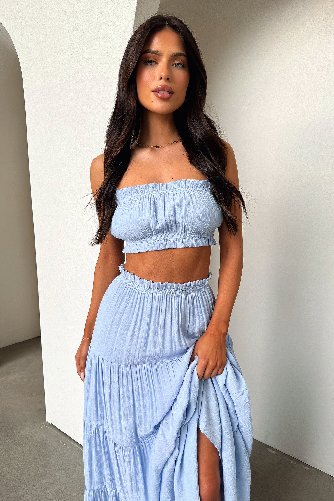 Selina Tiered Maxi Skirt - Blue - EHAORUI