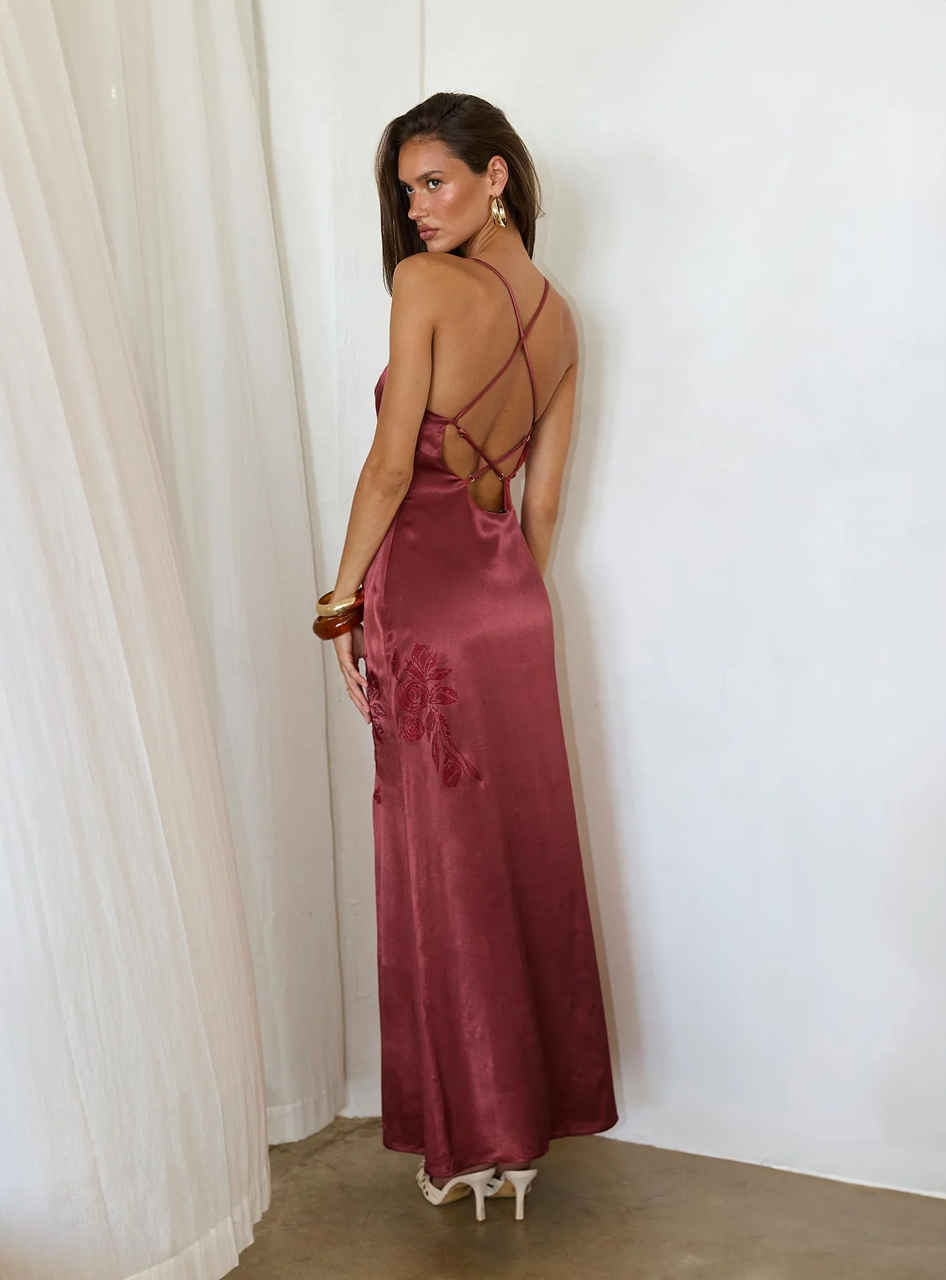 Catch You Up Beaded Maxi Dress Red - EHAORUI