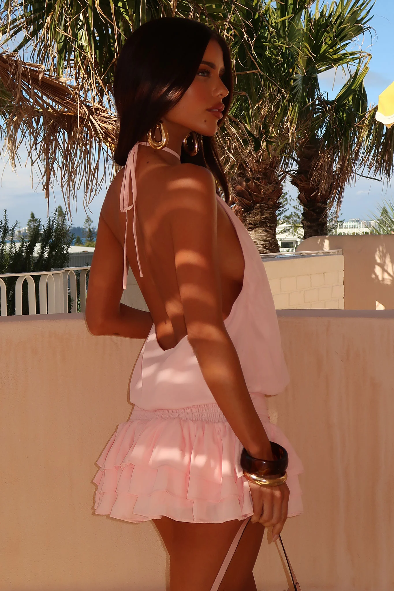 Latina Open Back Mini Dress - Baby Pink - EHAORUI