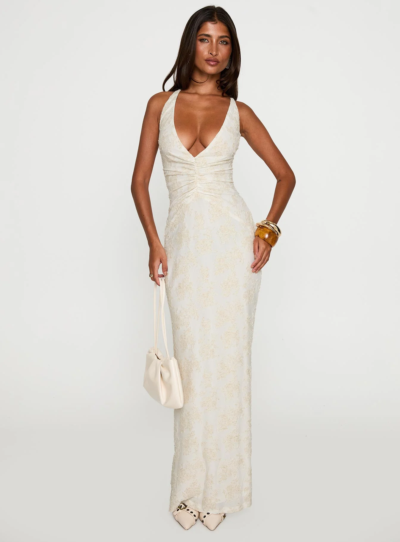 Starcrossed Halter Maxi Dress Cream - EHAORUI