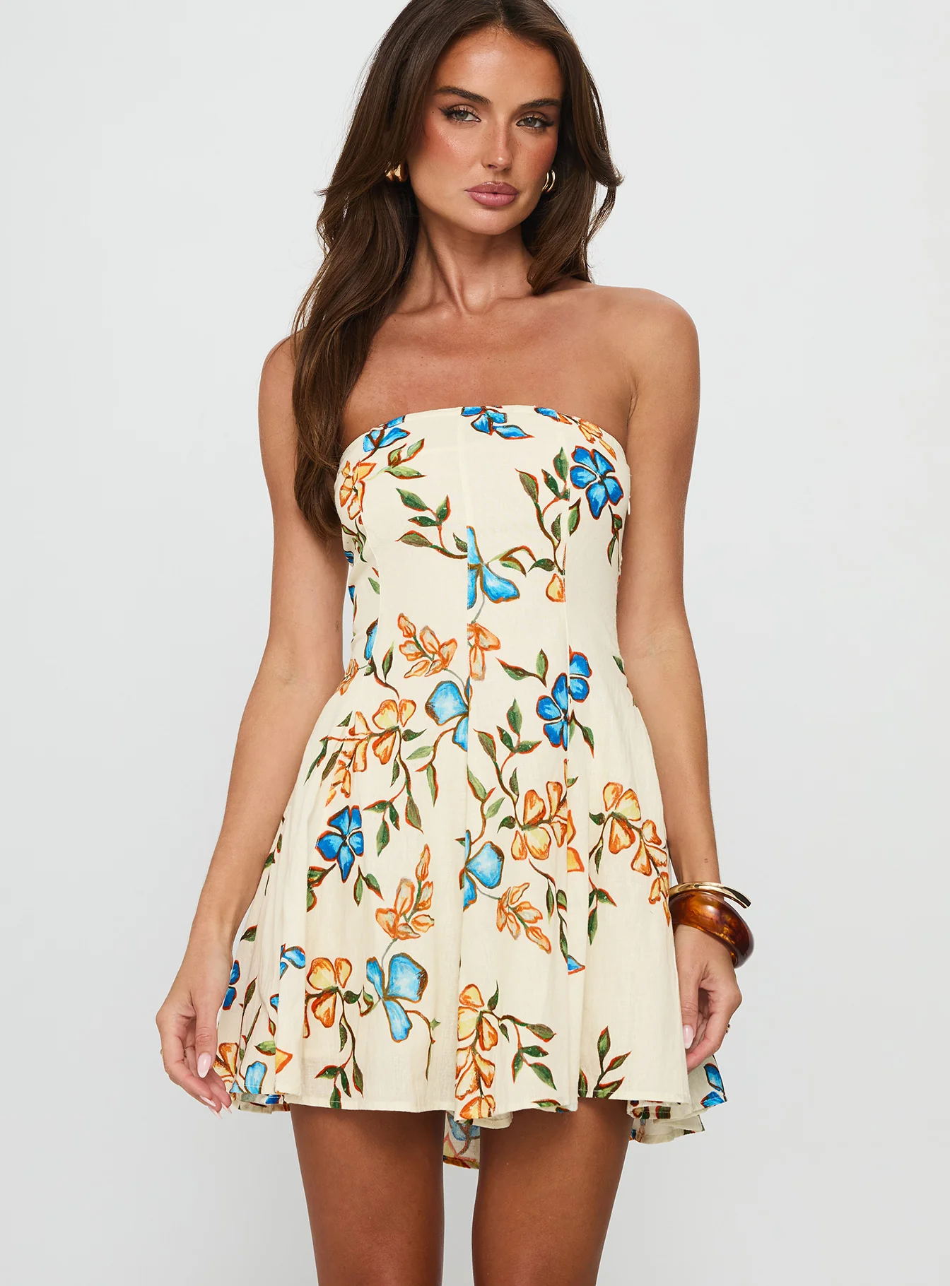 Doe Eyed Tie Back Strapless Mini Dress Multi - EHAORUI