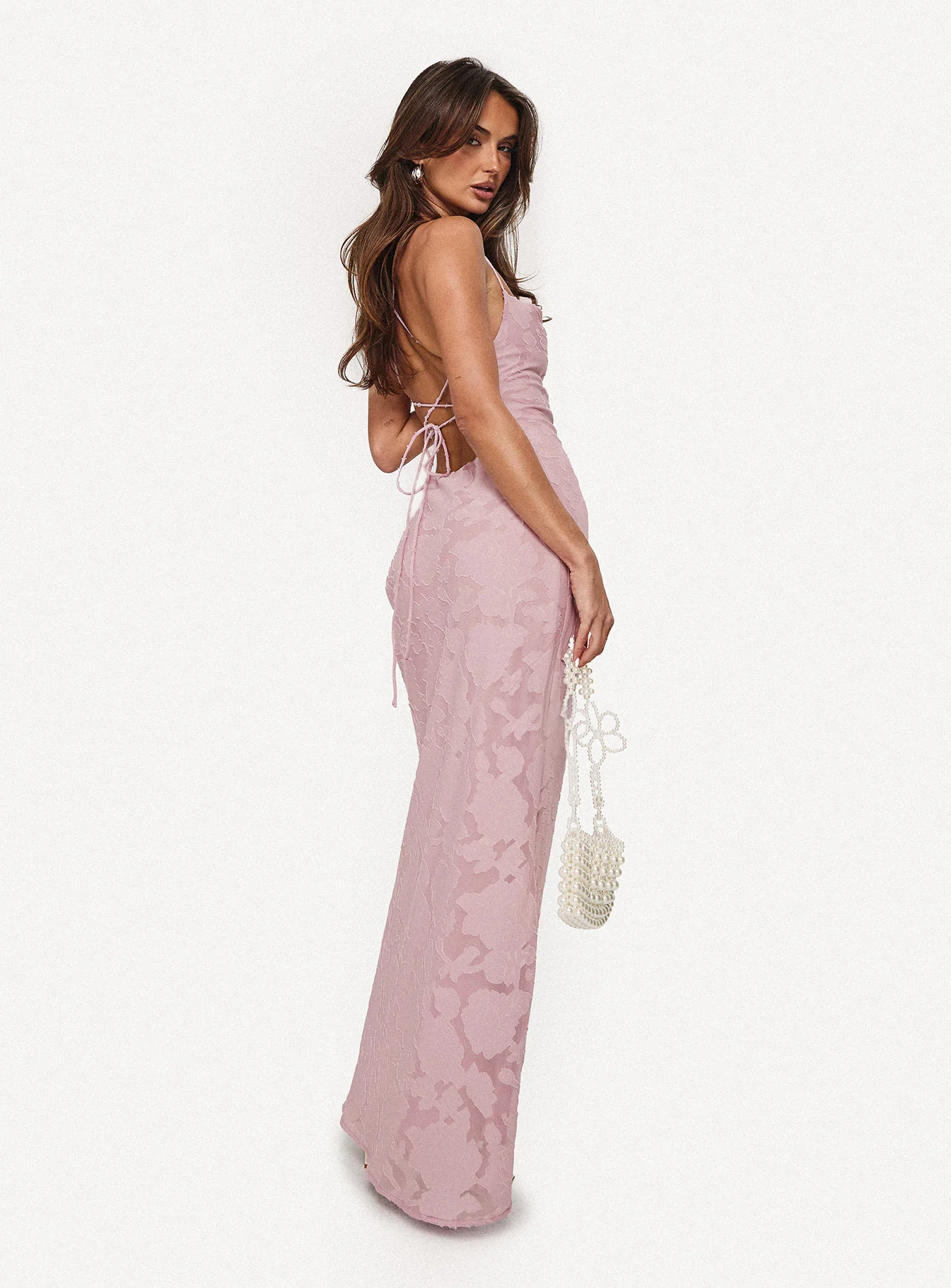Celena Maxi Dress Light Pink Burnout - EHAORUI