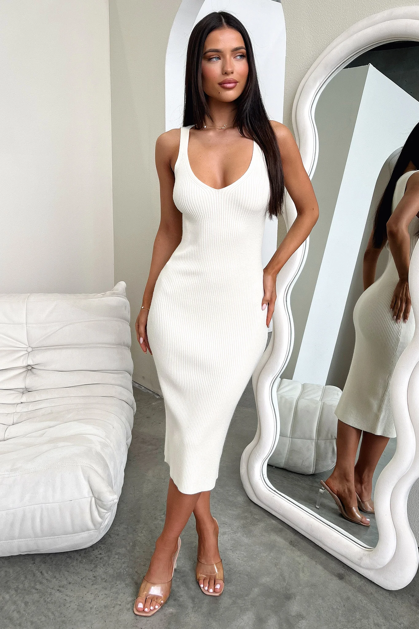 Tamarisa Midi Dress - Beige - EHAORUI