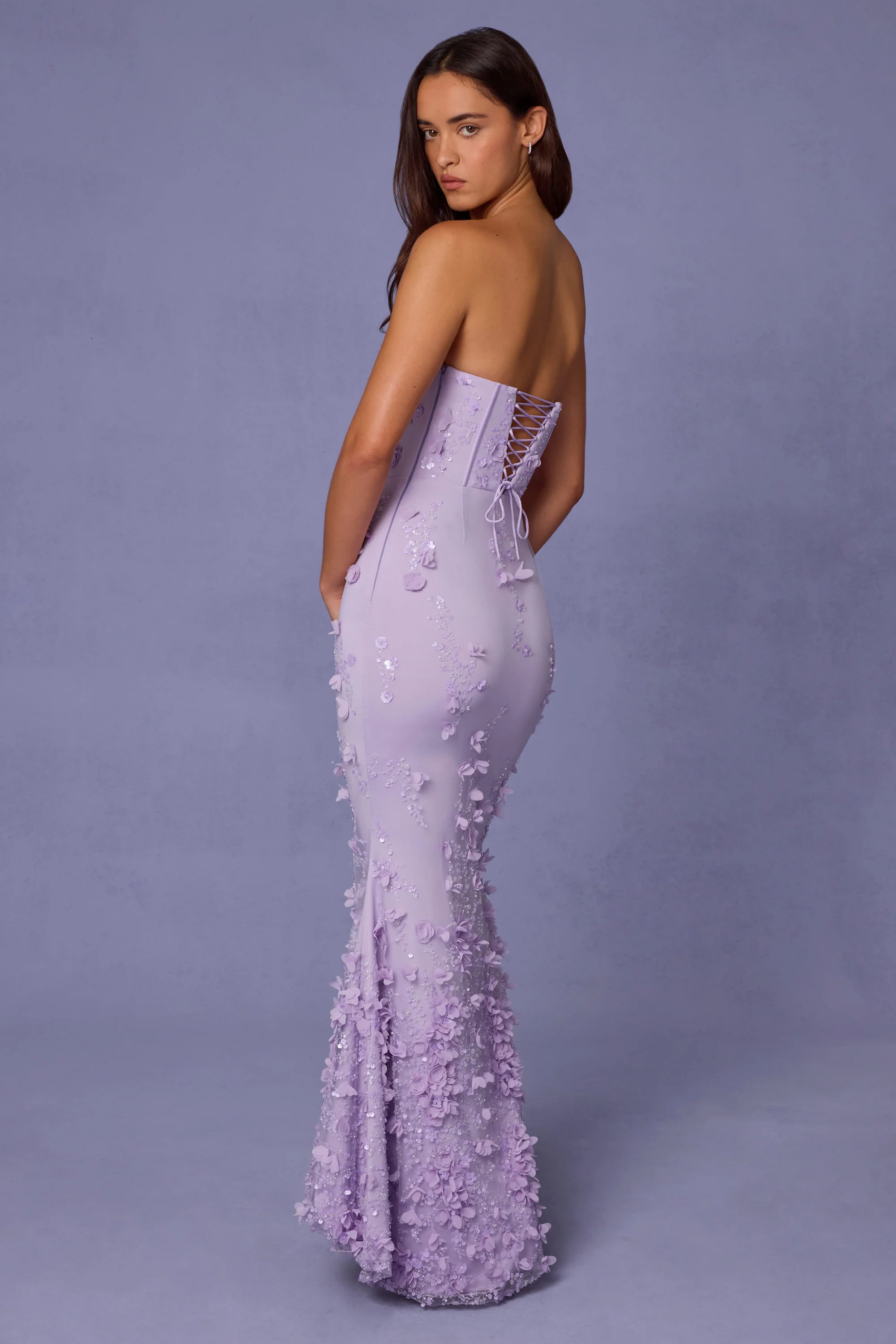 Lace-Up Corset Maxi Dress in Lilac - EHAORUI