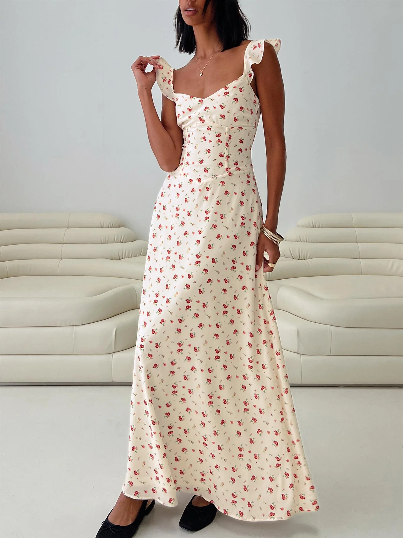 Maryana Maxi Dress Cream / Multi - EHAORUI