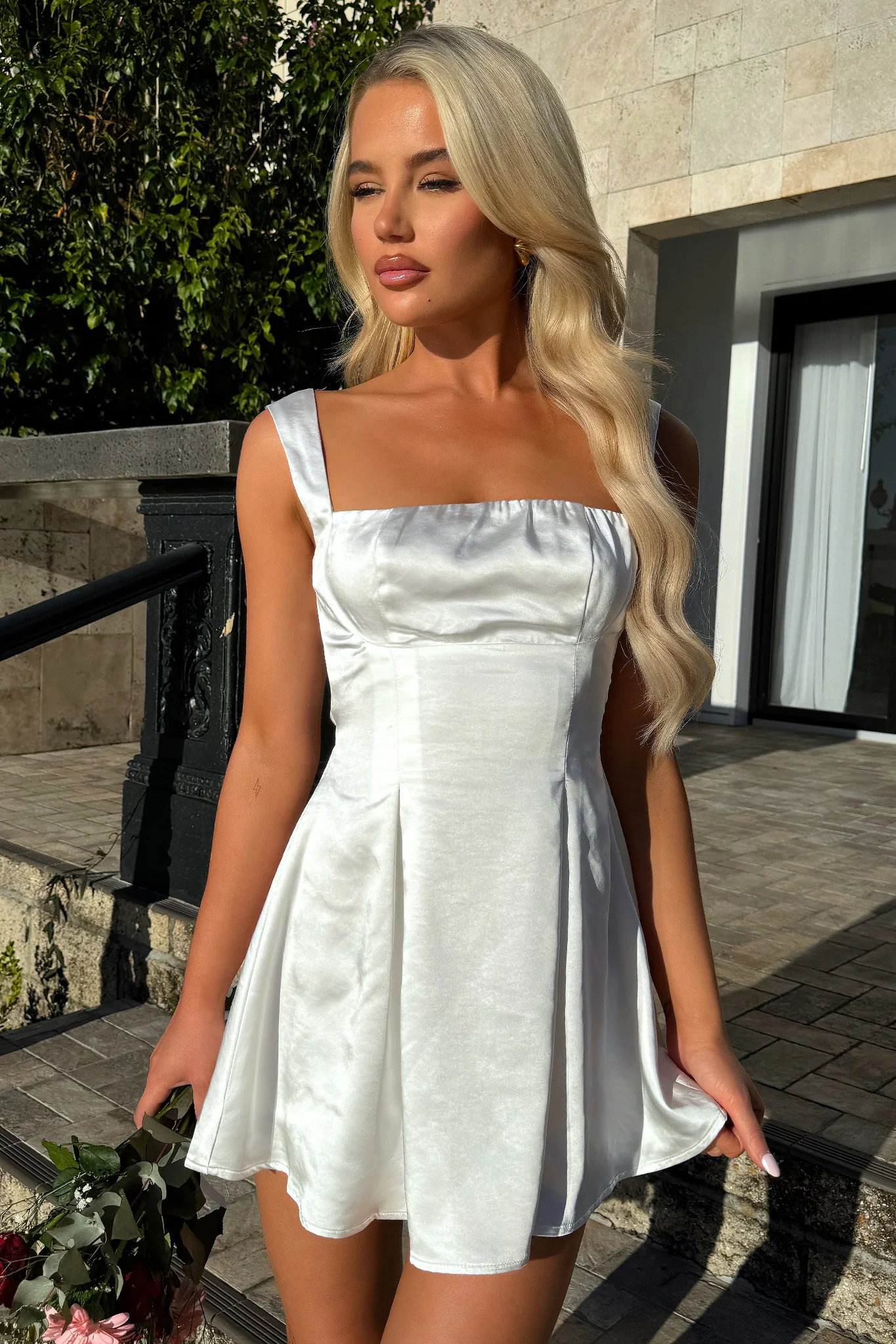 Edina Satin Mini Dress - White - EHAORUI