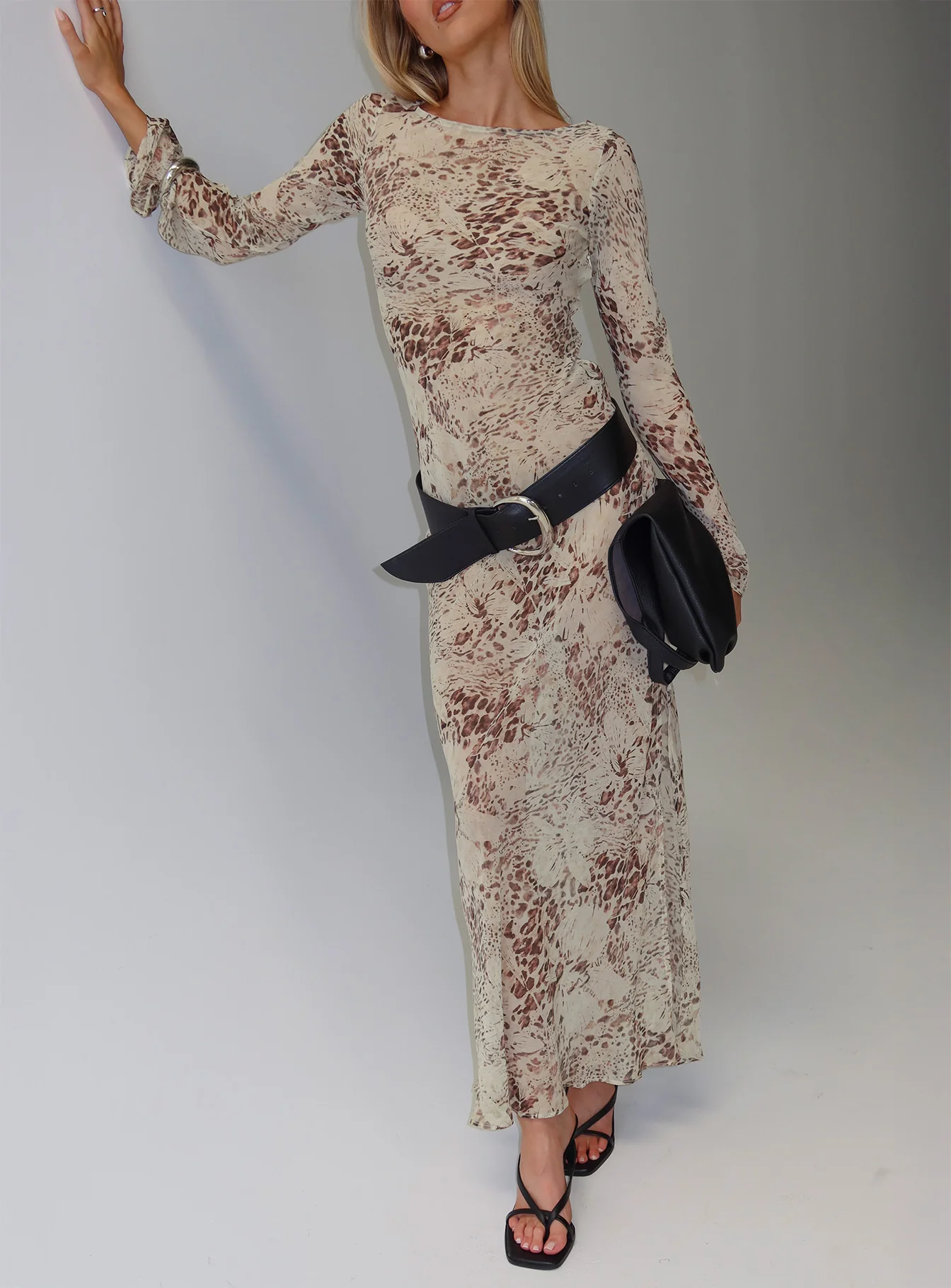 Switch Places Sheer Maxi Dress Animal - EHAORUI