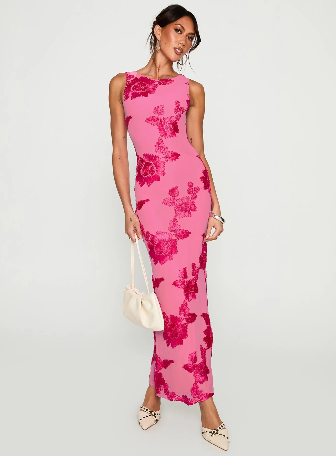 Fionna Floral Maxi Dress Pink - EHAORUI