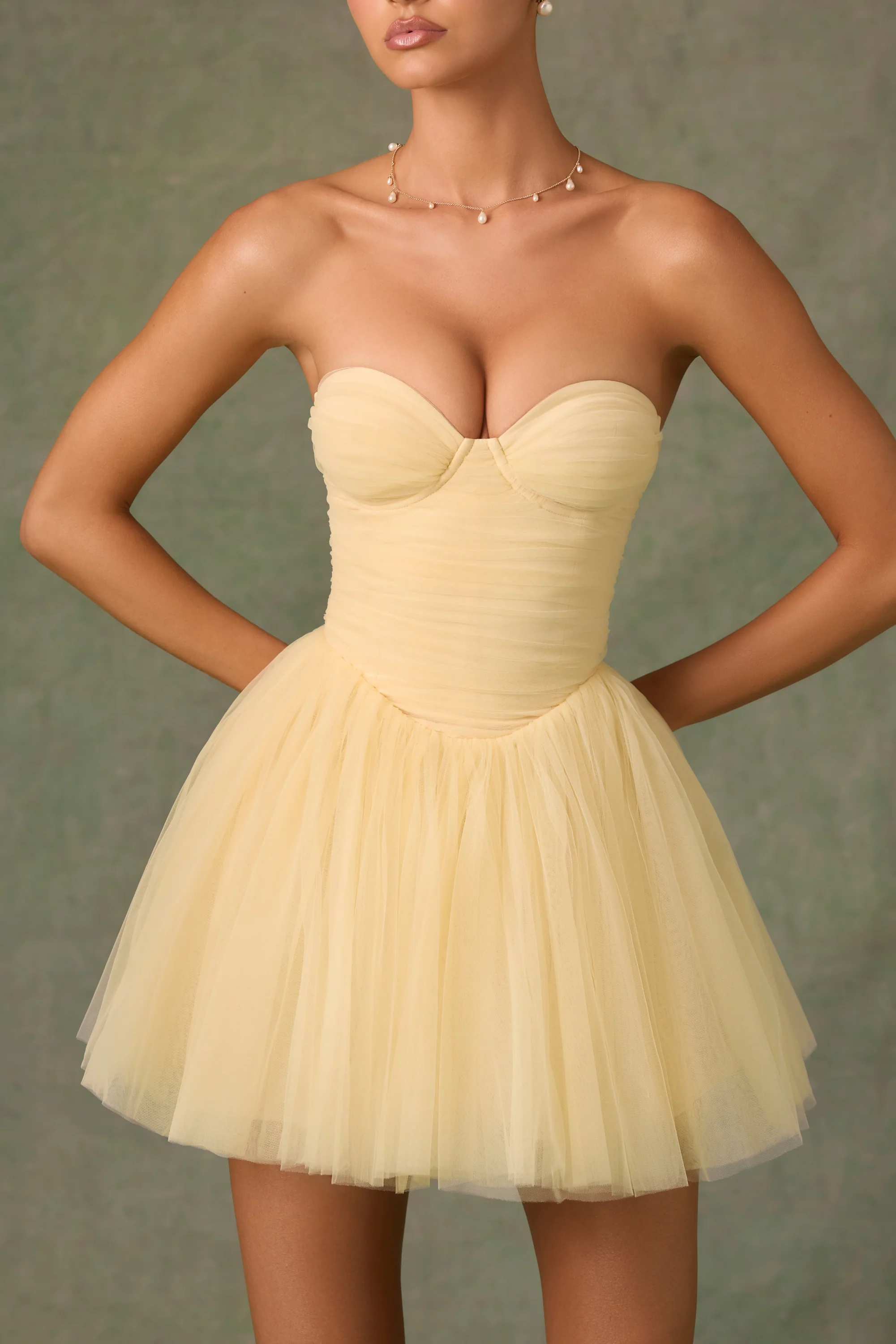 Tulle Corset Mini Dress in Yellow - EHAORUI