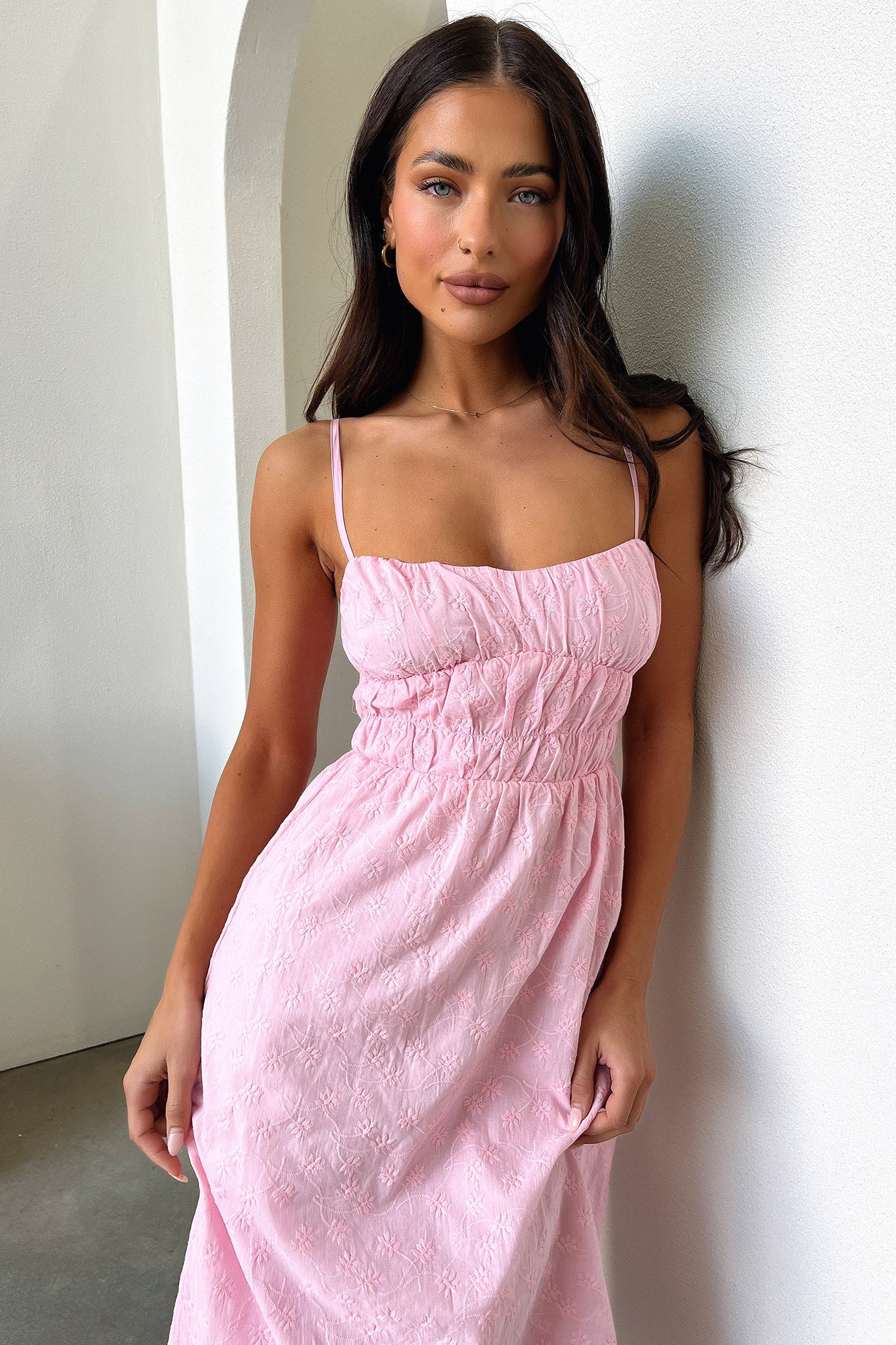 Mik Midi Dress - Pink - EHAORUI