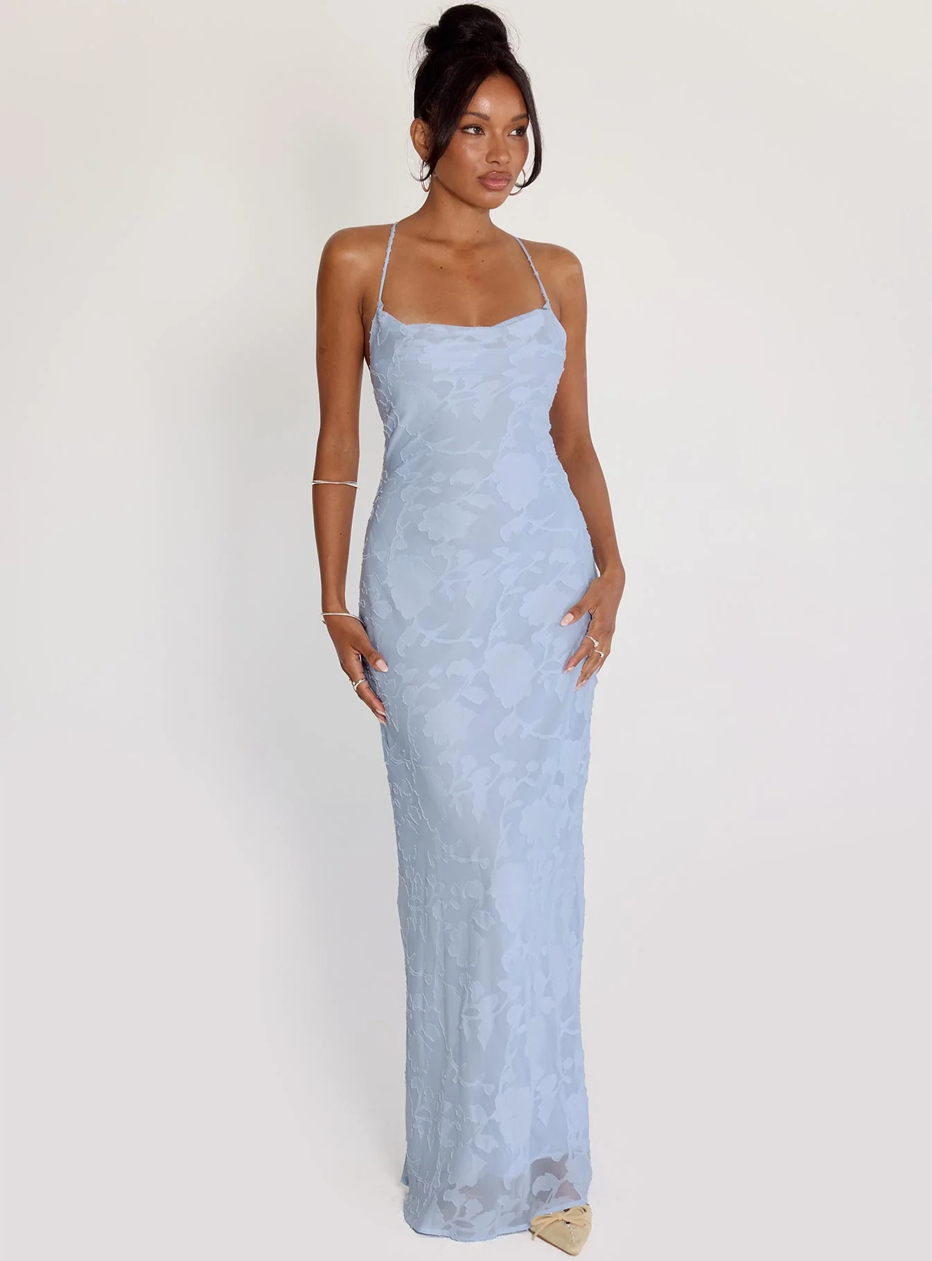 Celena Maxi Dress Blue Burnout - EHAORUI