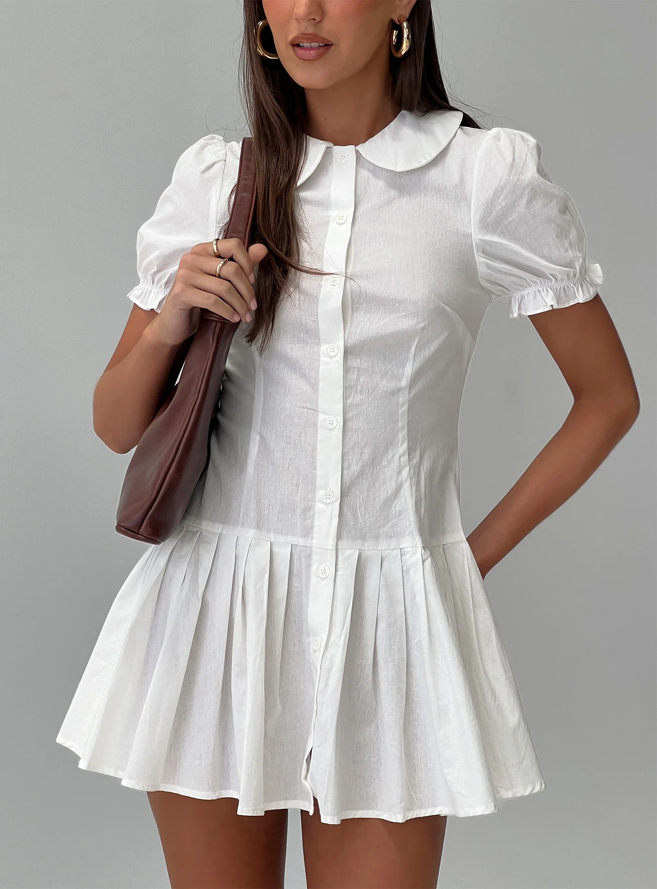 Lisette Pleat Mini Dress White - EHAORUI