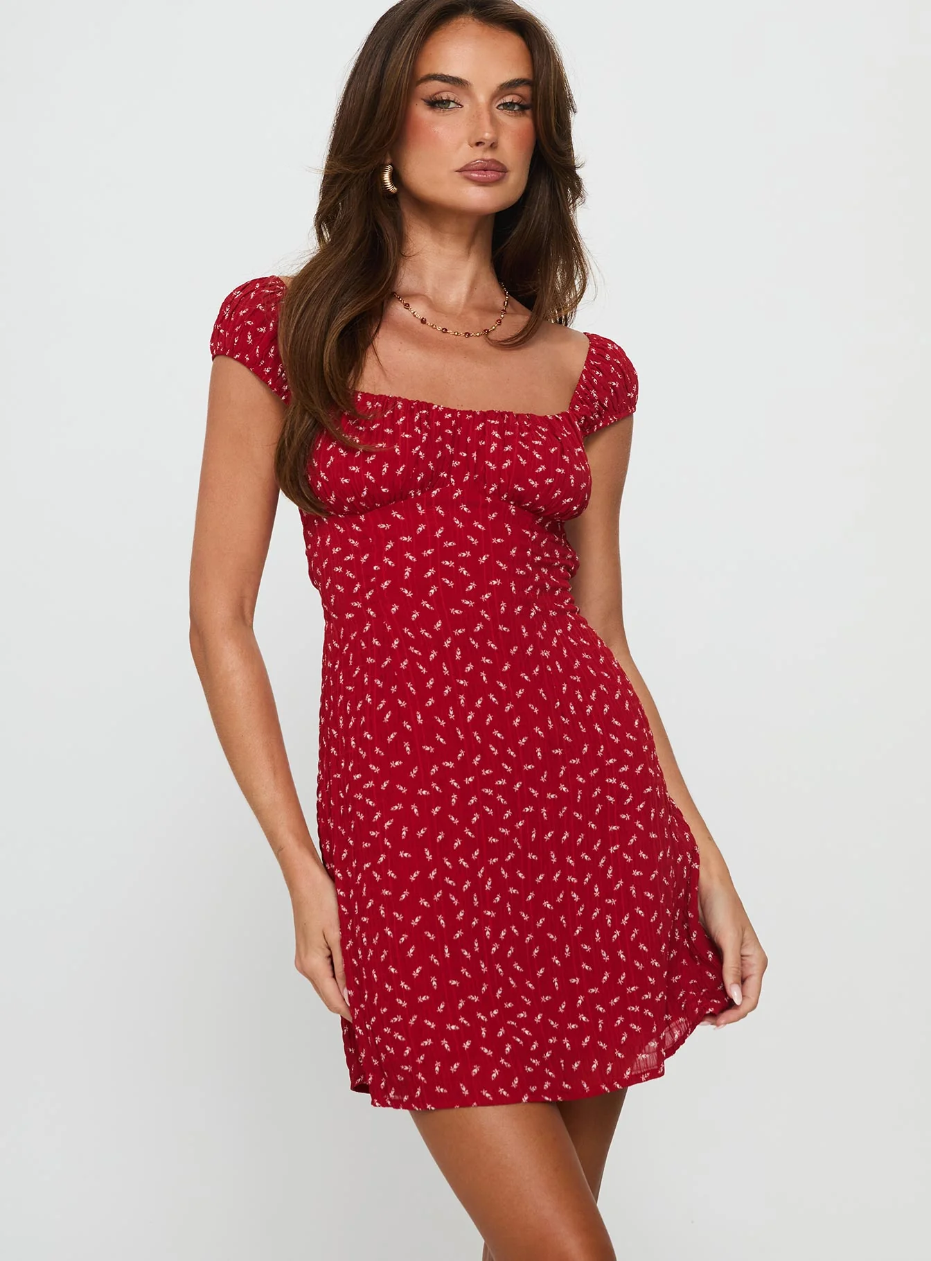 Tricia Cap Sleeve Mini Dress Red Floral - EHAORUI