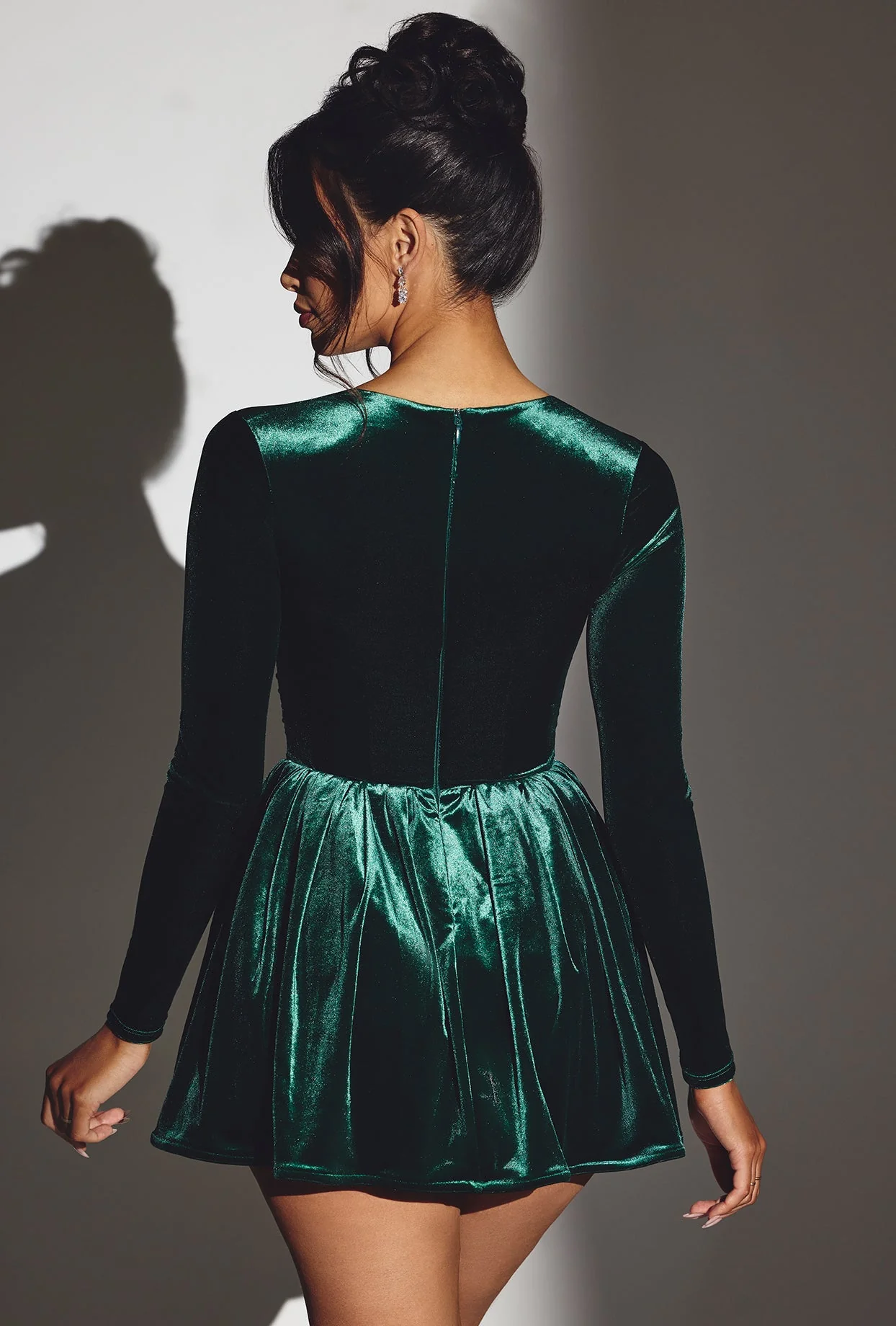 Velvet Long Sleeve Corset Mini Dress in Emerald Green - EHAORUI