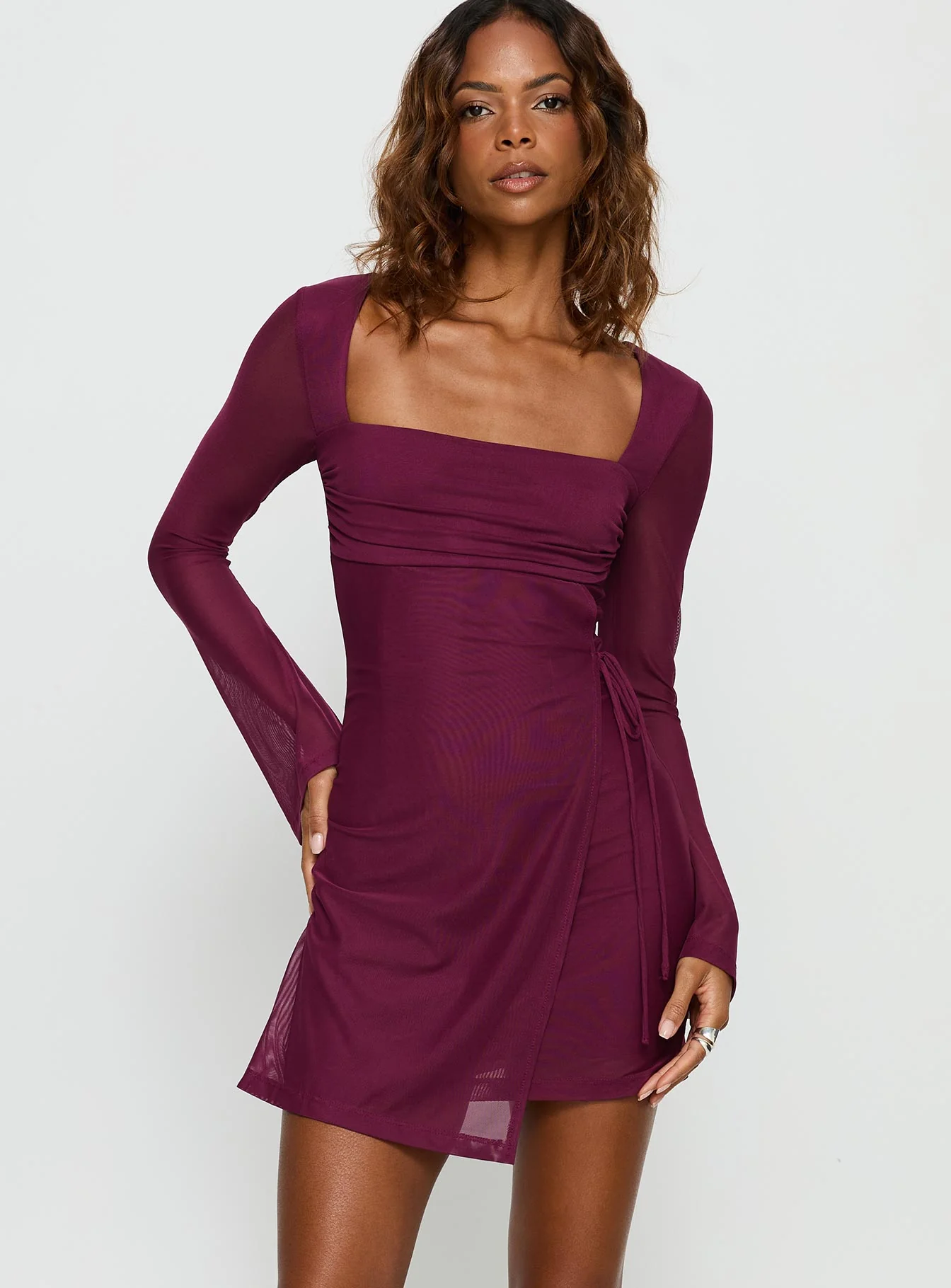 Martinez Long Sleeve Mini Dress Plum - EHAORUI