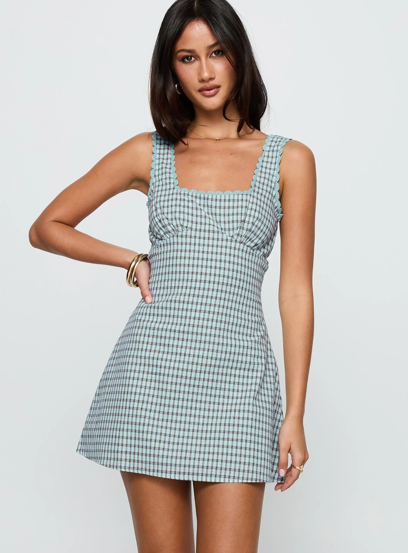 Dasha Mini Dress Blue / Brown Check - EHAORUI