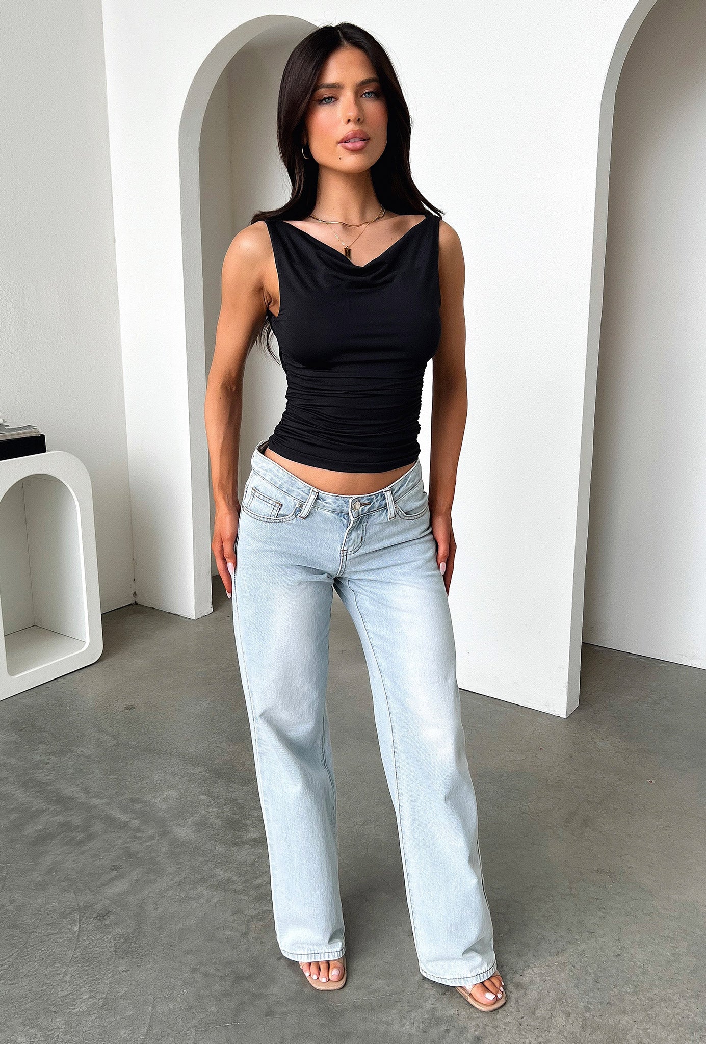 Russo Backless Cowl Neck Top - Black - EHAORUI