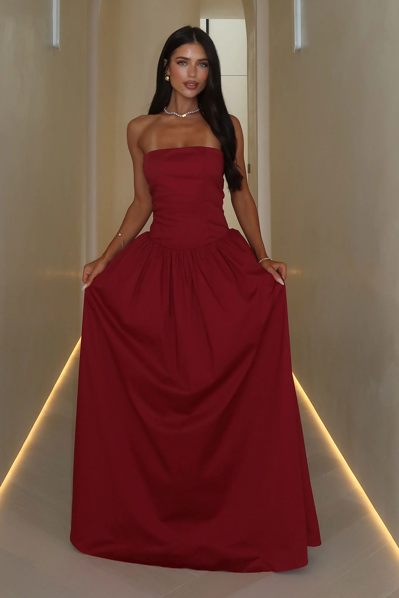 Iridessa Strapless Maxi Dress - Burgundy - GUERYA