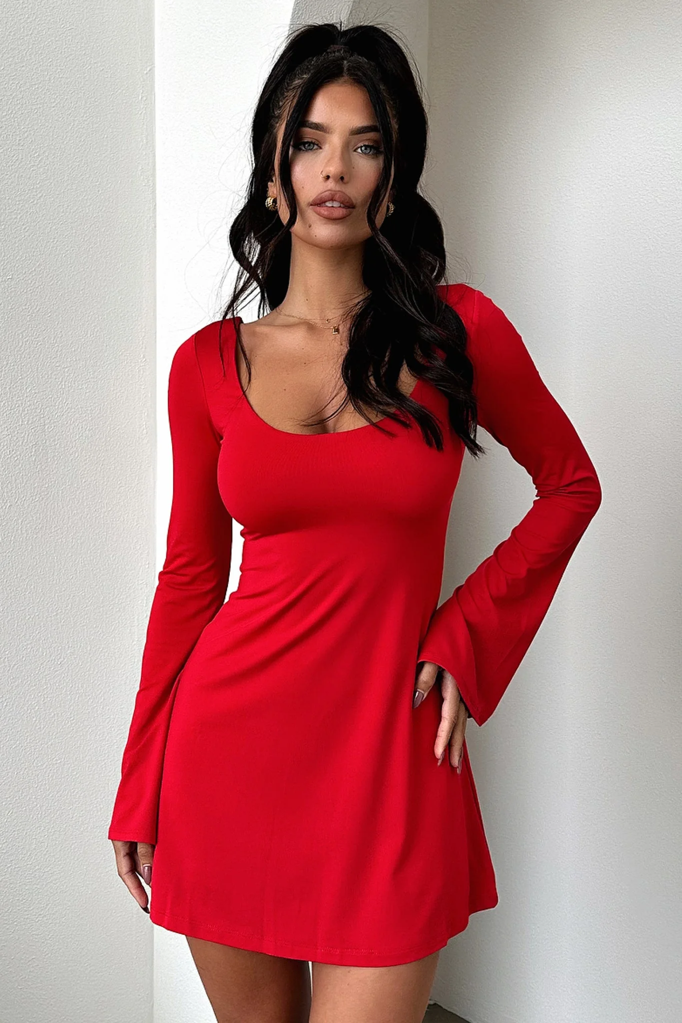 Marcia Long Sleeve Dress - Red - GUERYA