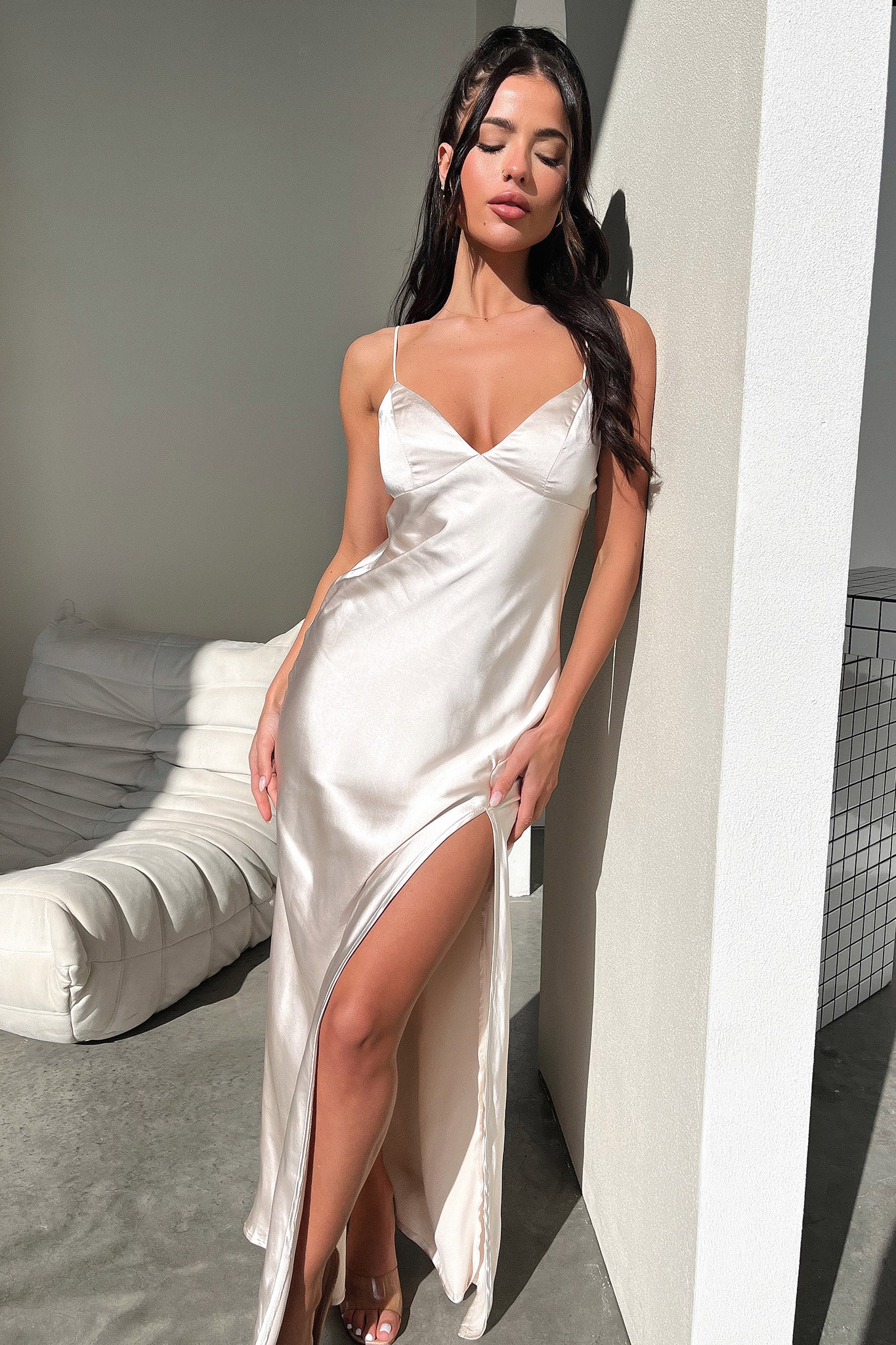 Jennifer Satin Maxi Dress - Champagne - GUERYA