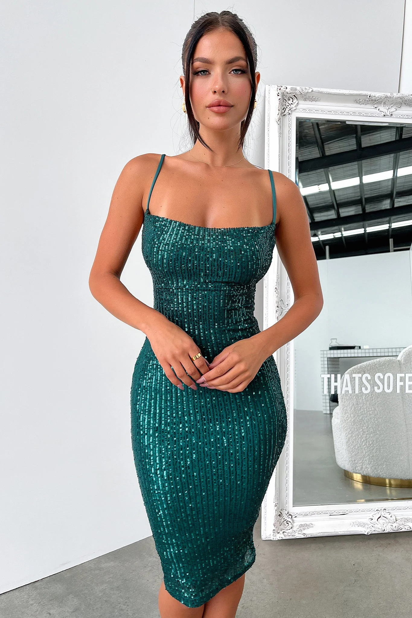 Brylee Midi Dress - Emerald Sequin - GUERYA