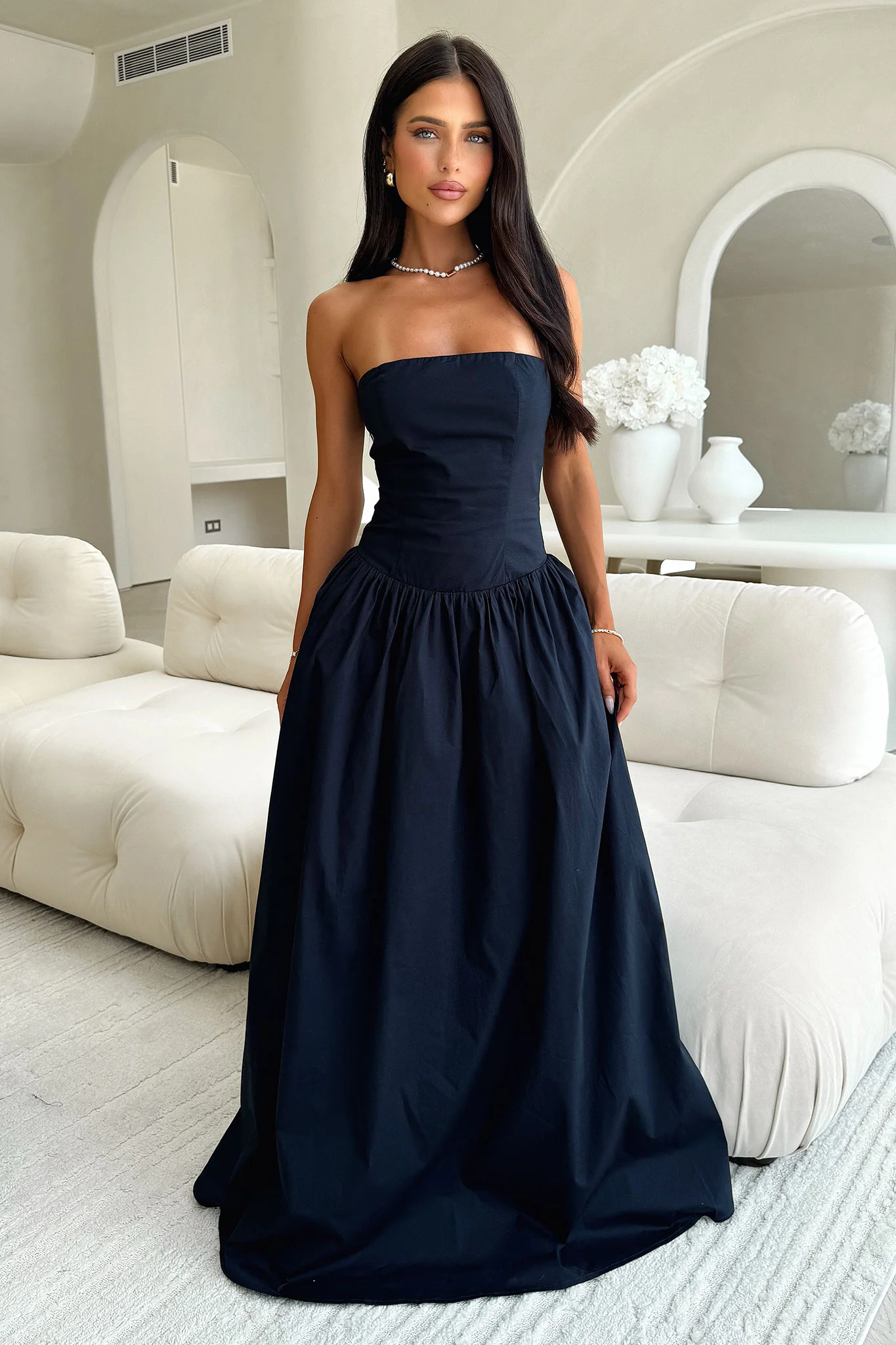 Iridessa Strapless Maxi Dress - Navy - GUERYA