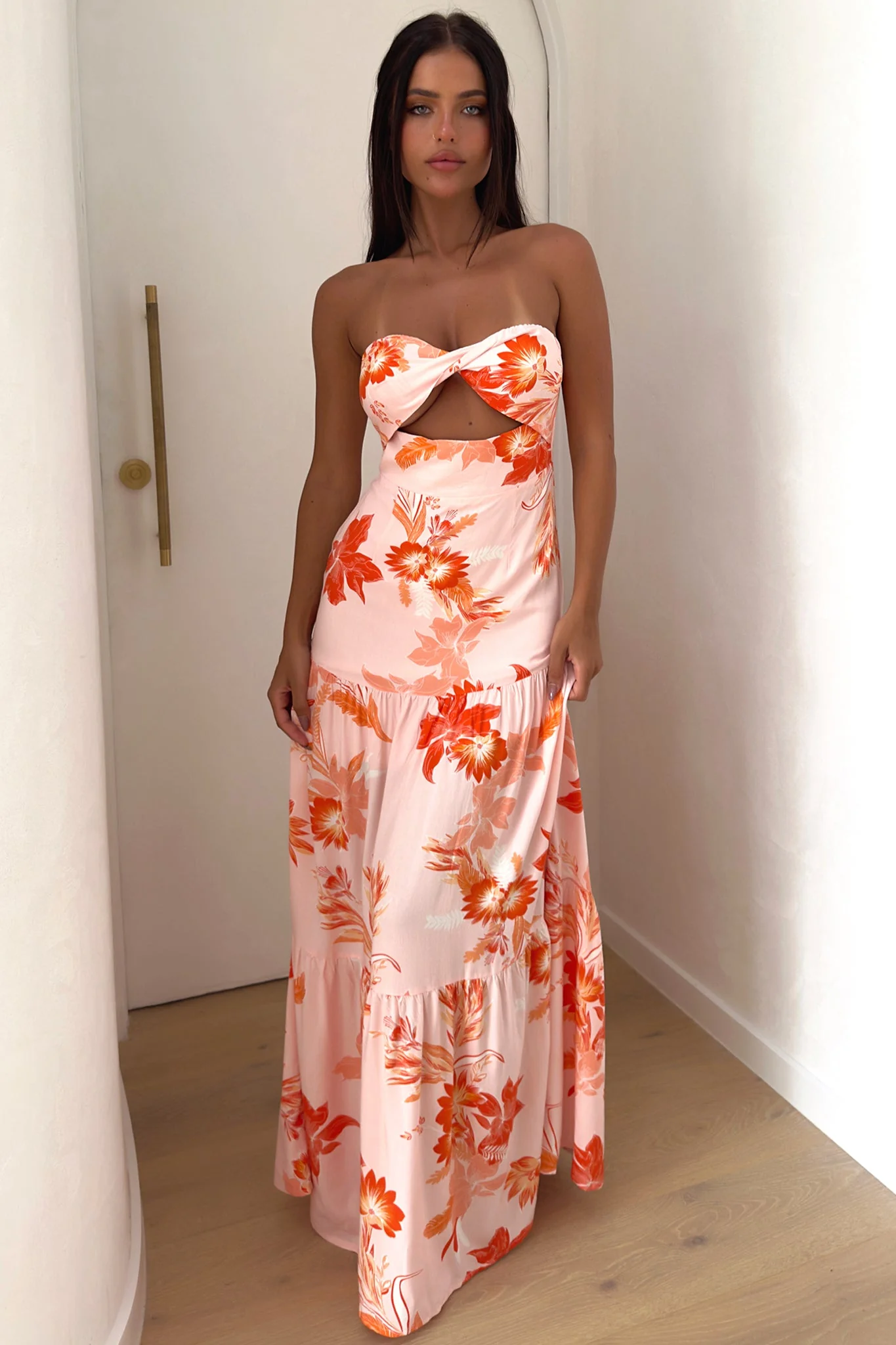 Giada Maxi Dress - Orange Floral - GUERYA