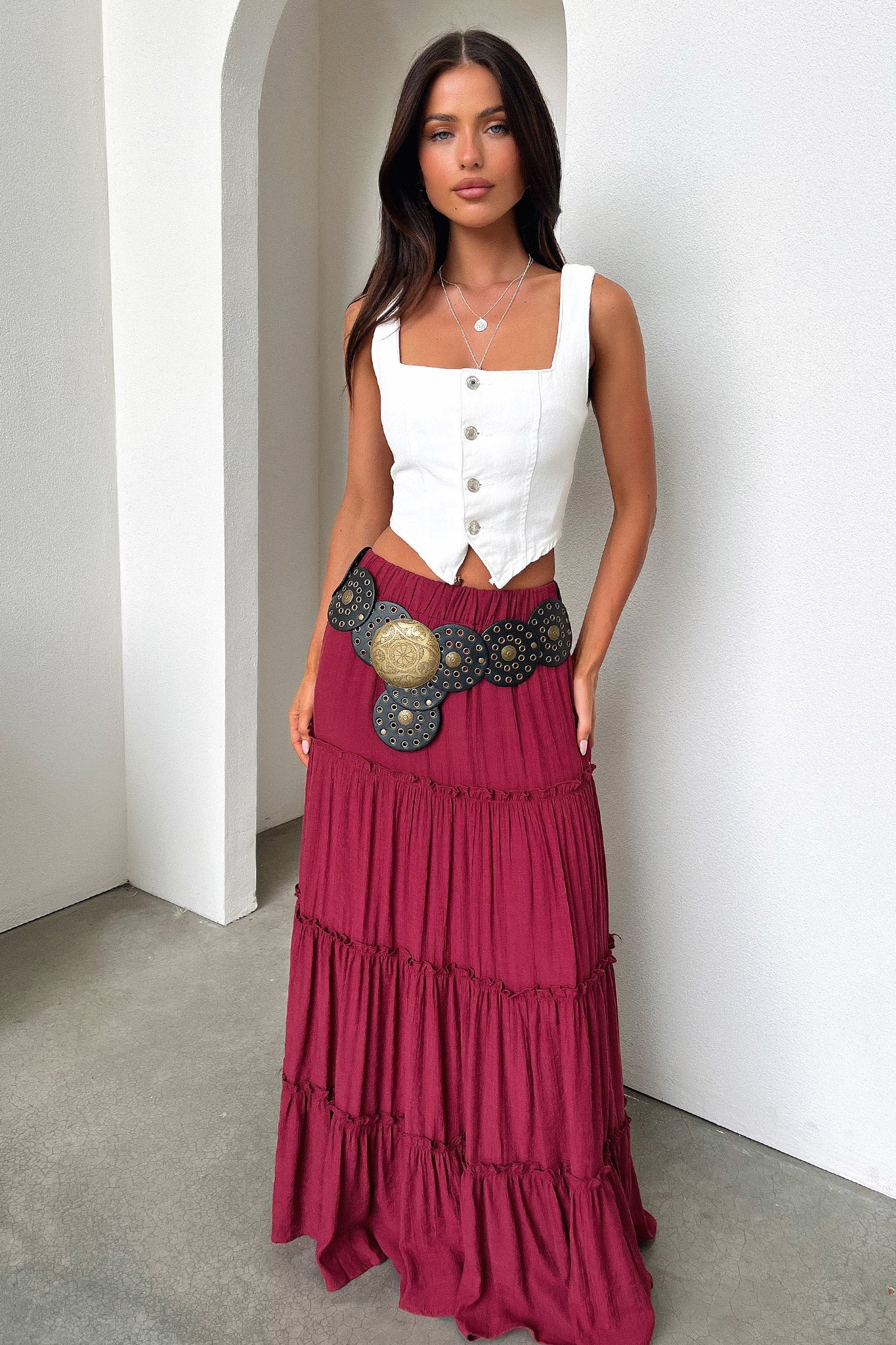 Dunne Maxi Skirt - Burgundy - GUERYA