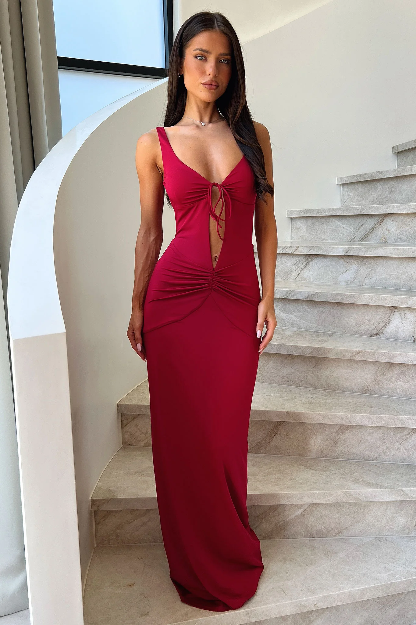 Lilo Keyhole Backless Maxi Dress - Burgundy - GUERYA