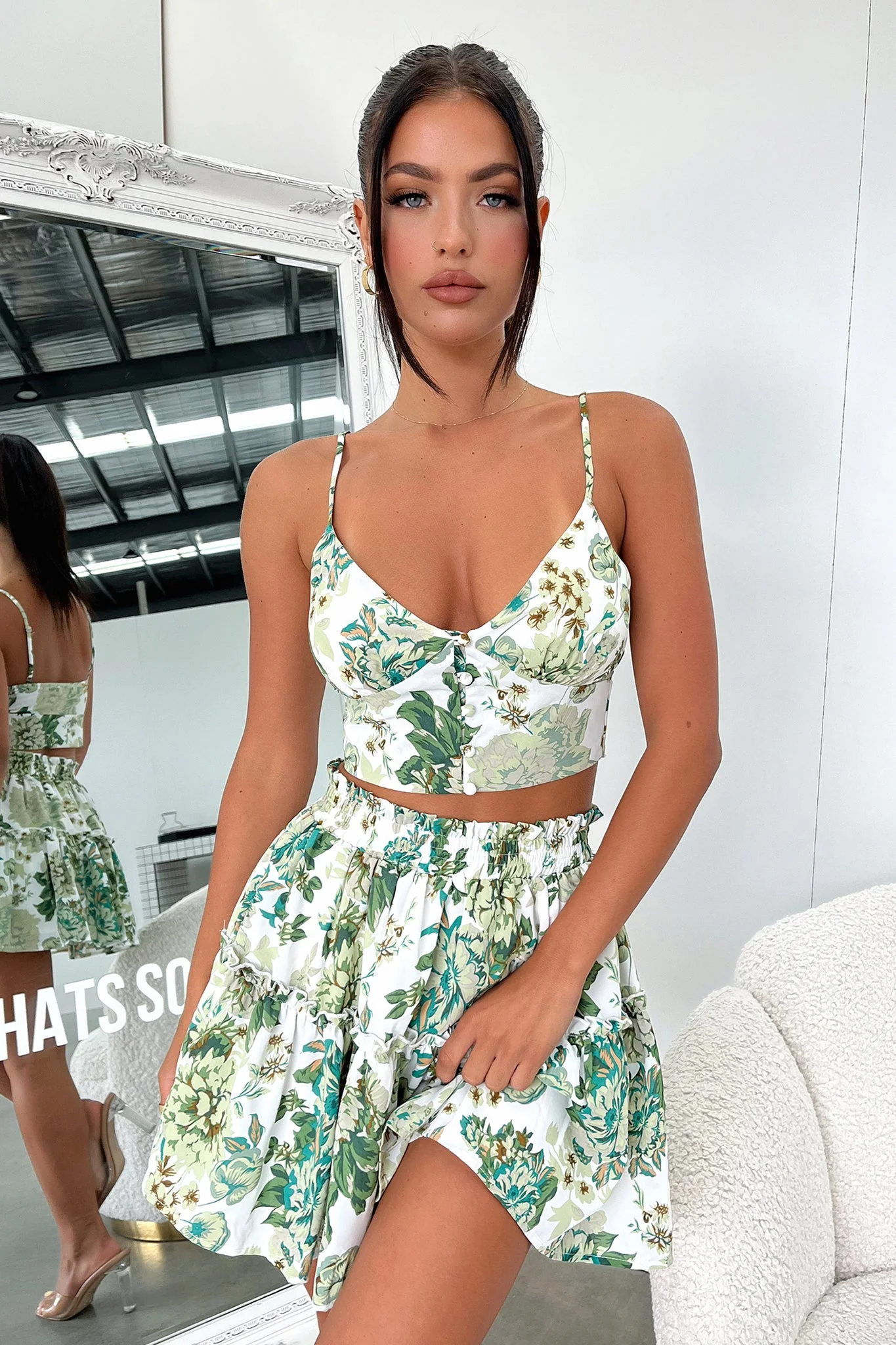 Tahan Skirt - Green Floral - GUERYA