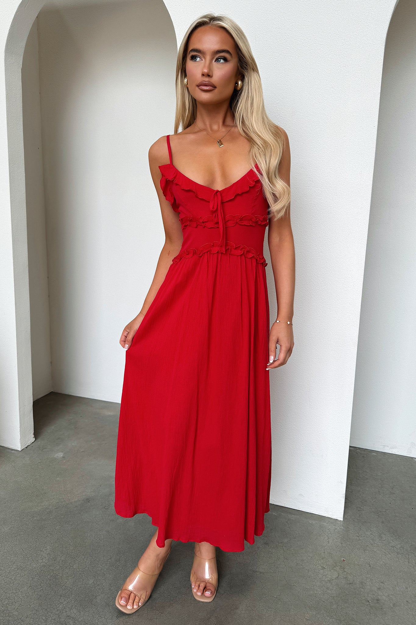 Nicola Midi Dress - Red - GUERYA