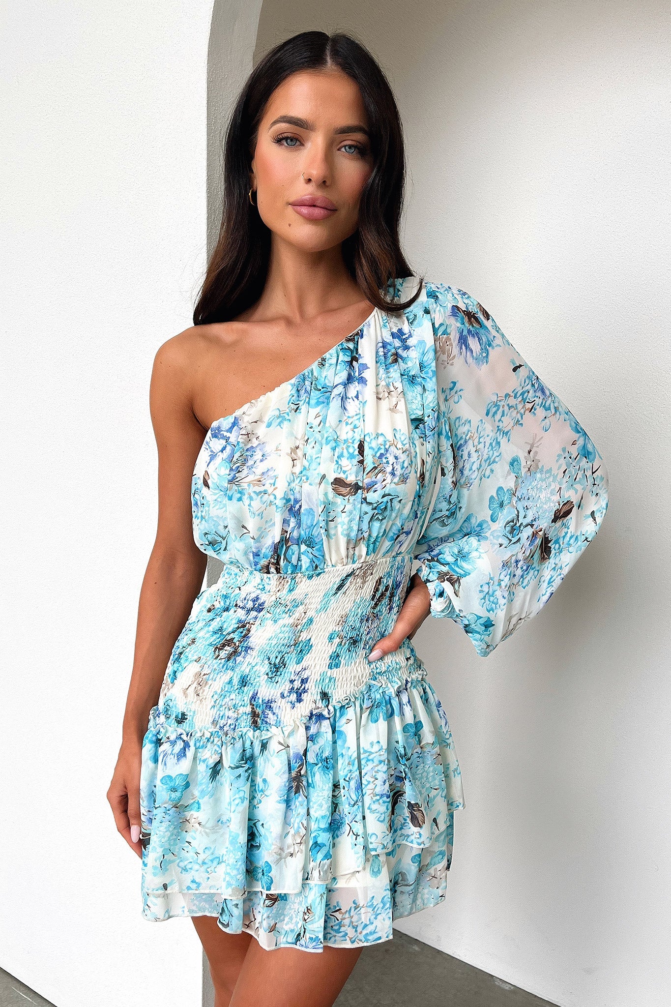 Katina Mini Dress - Dark Blue Floral - GUERYA