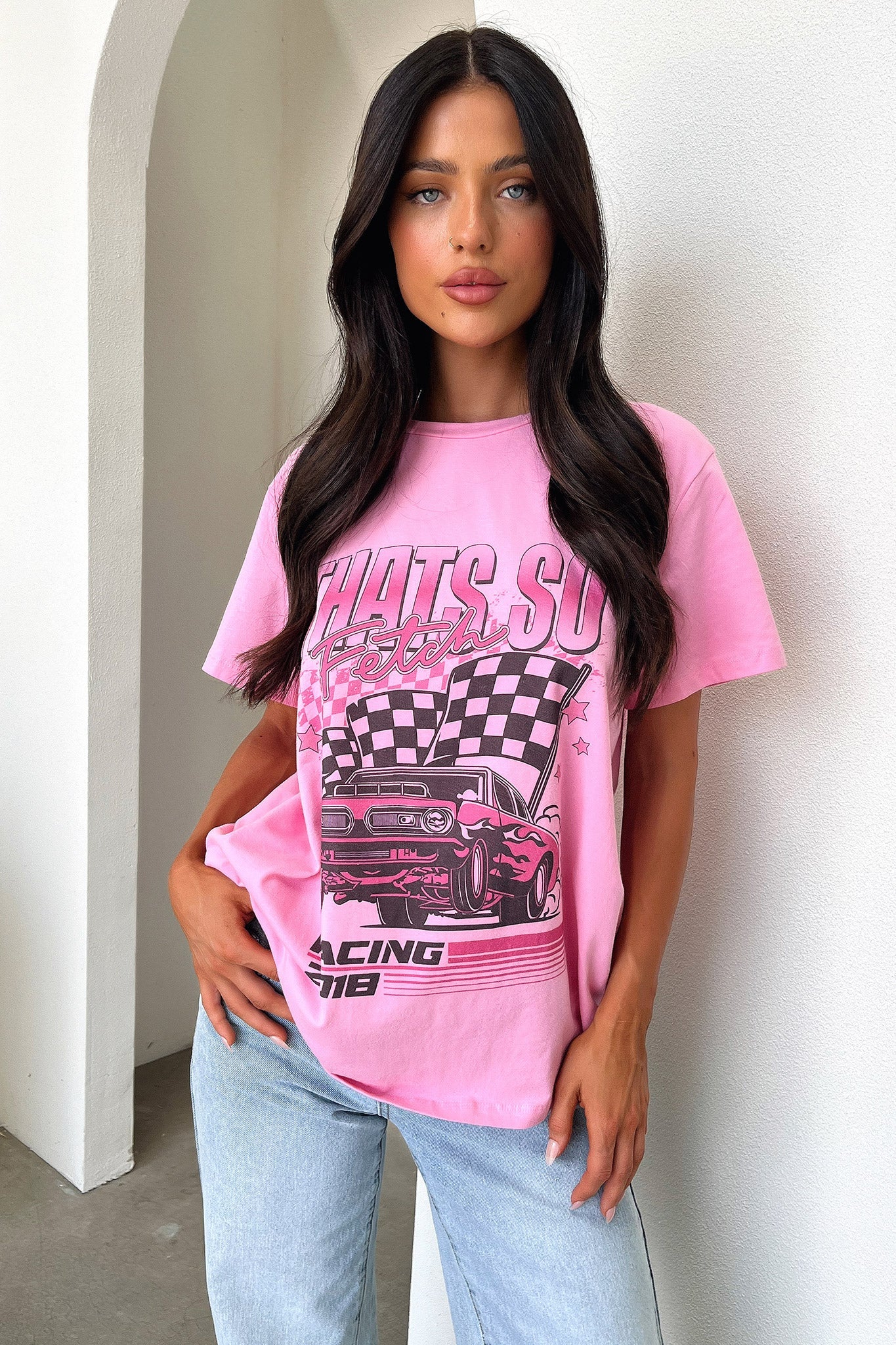 Pitstop Oversized Tee - Pink - GUERYA