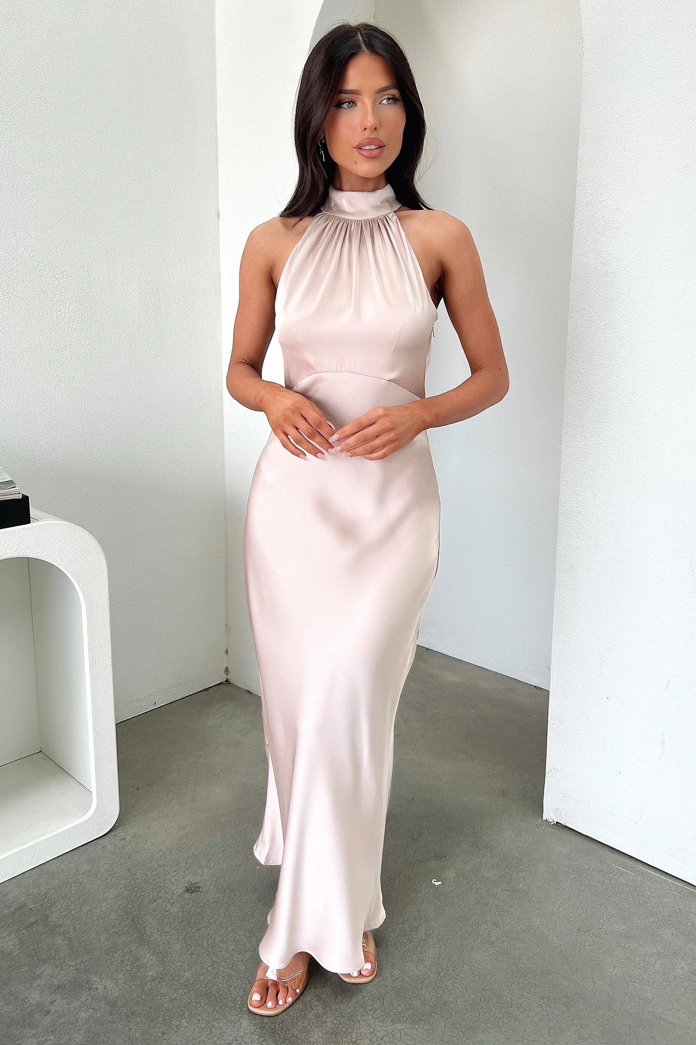 Daphne High Neck Maxi Dress - Champagne - GUERYA