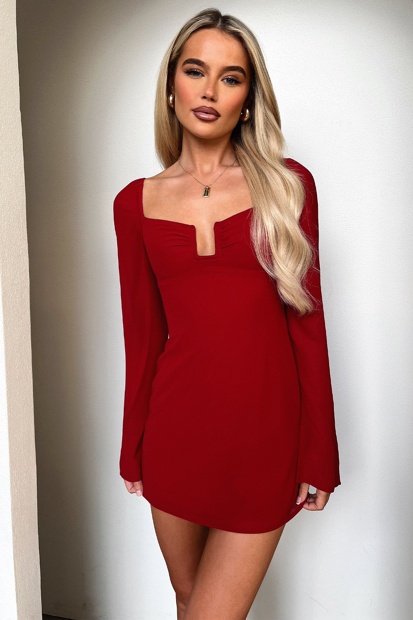 Charisma Long Sleeve Mini Dress - Red - GUERYA