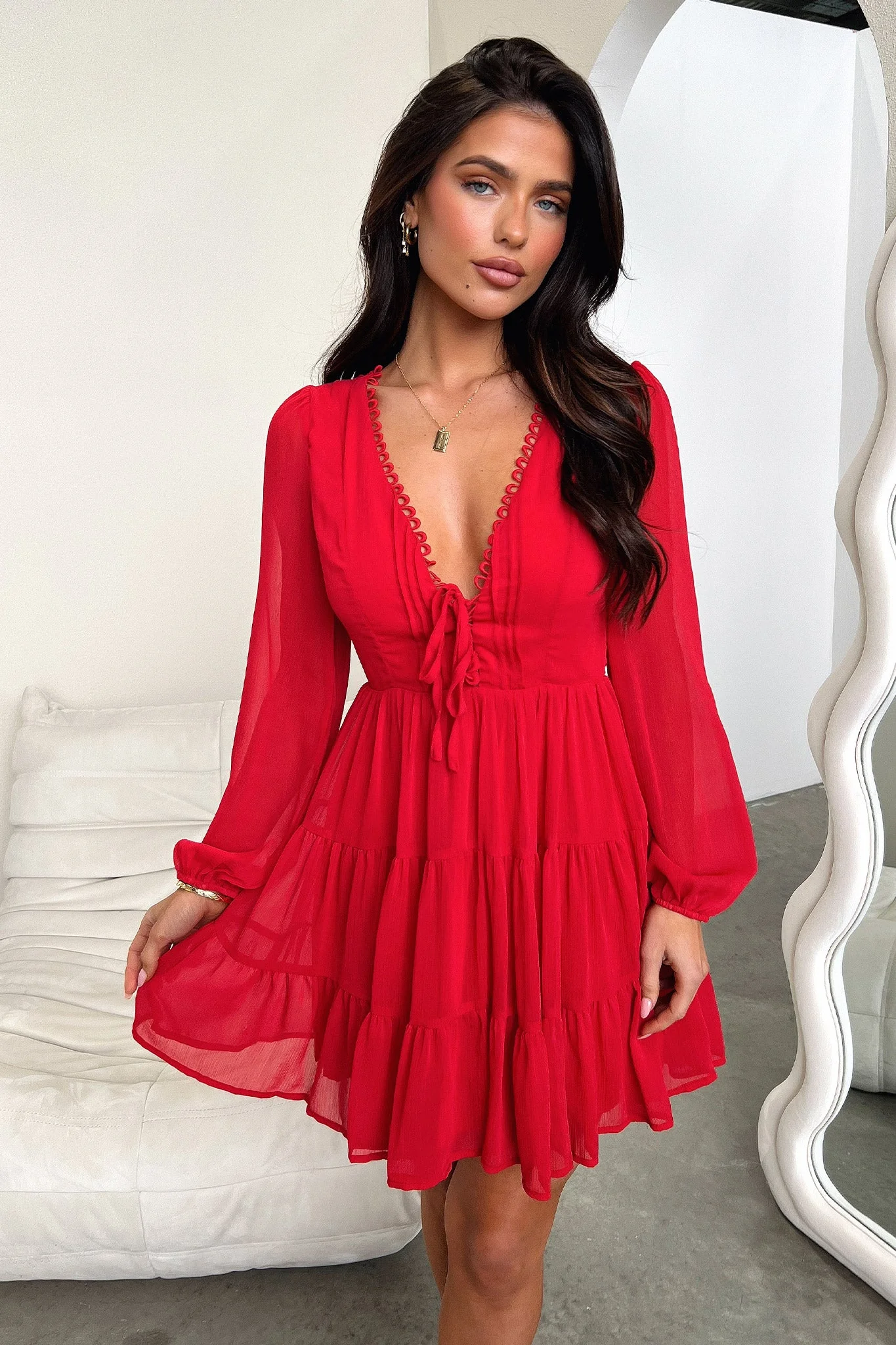 Lexie Long Sleeve Dress - Red - GUERYA