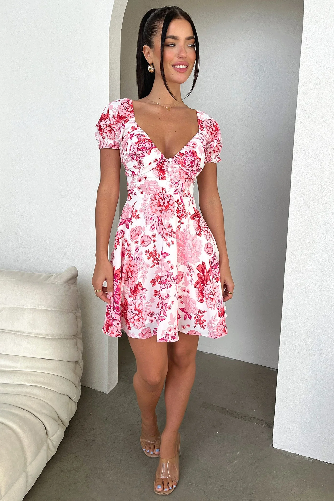 Solem Mini Dress - Pink/Red Floral - GUERYA