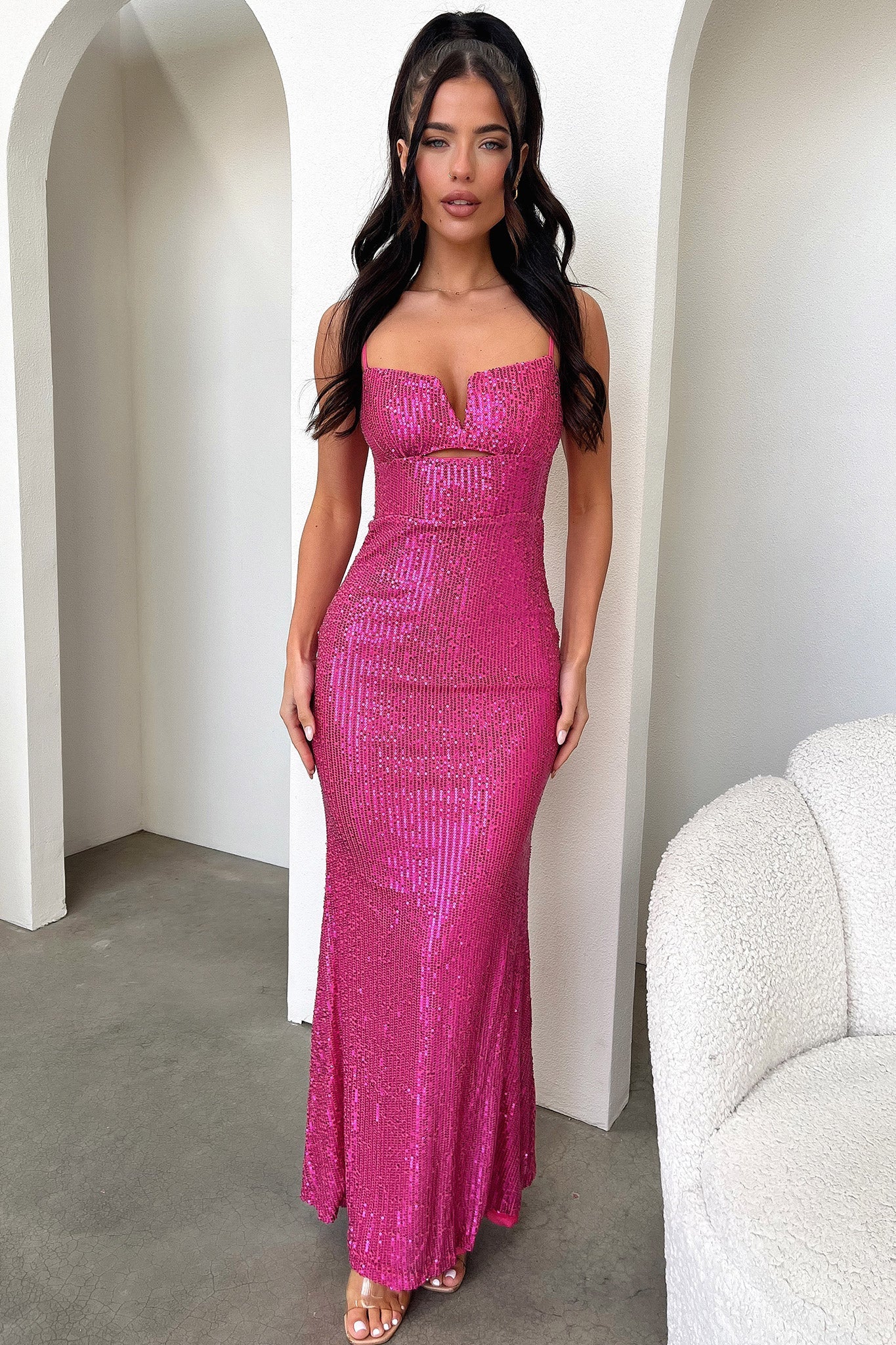 Bonnie Sequin Maxi Dress - Hot Pink - GUERYA
