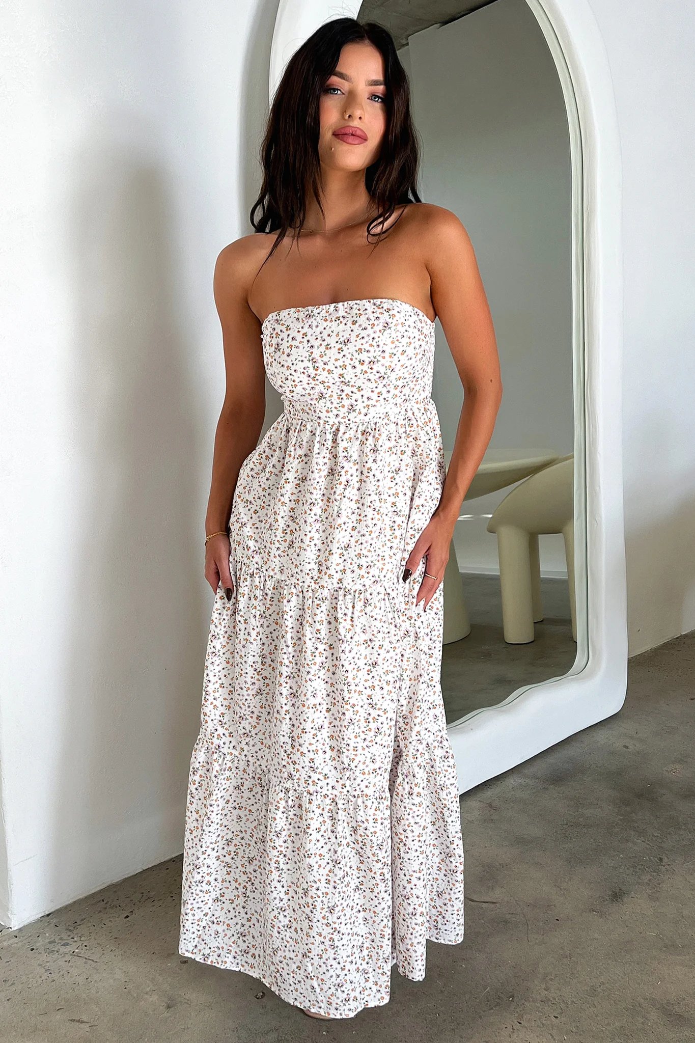 Hailey Maxi Dress - White Floral - GUERYA