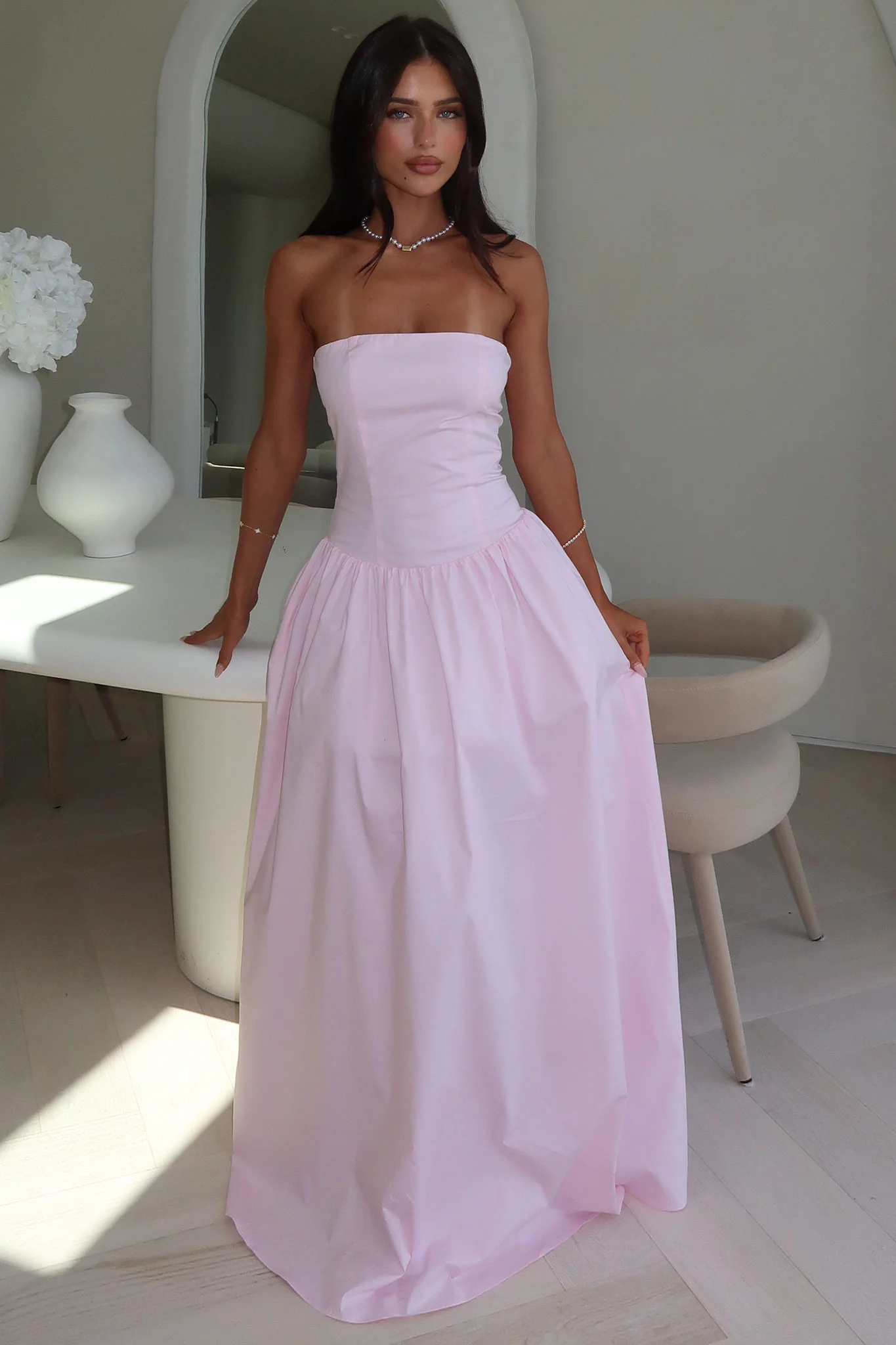 Iridessa Strapless Maxi Dress - Baby Pink - GUERYA