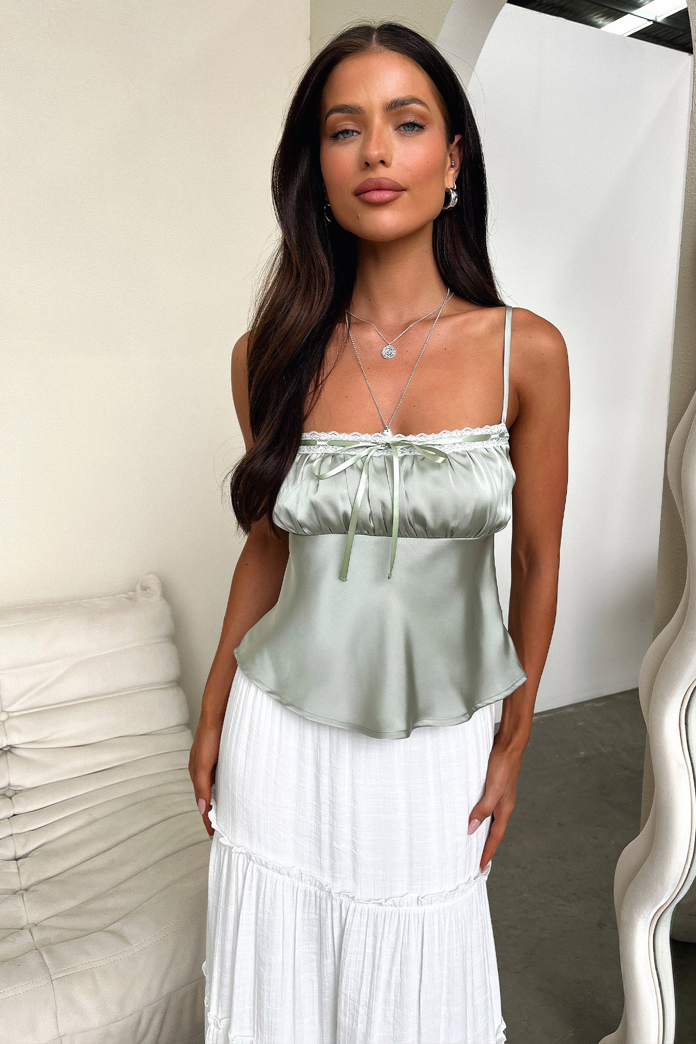 Dash Silky Cami Top - Sage - GUERYA